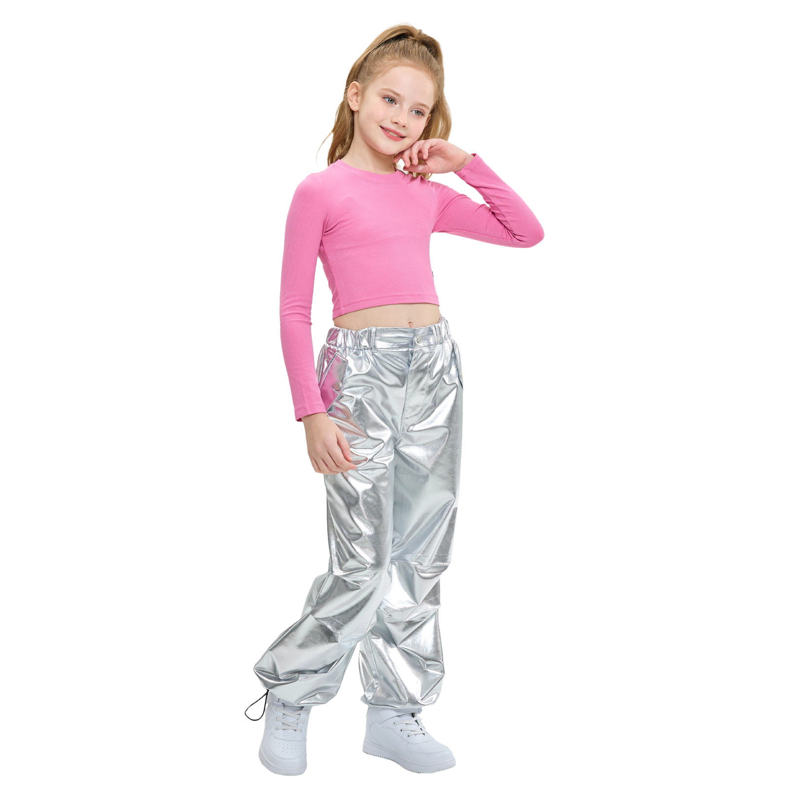 Girls Metallic Jogger Pants Shiny Jazz Street Hip Hip Dance Girls Metallic Jogger Pants Shiny Jazz Street Hip Hip Dance