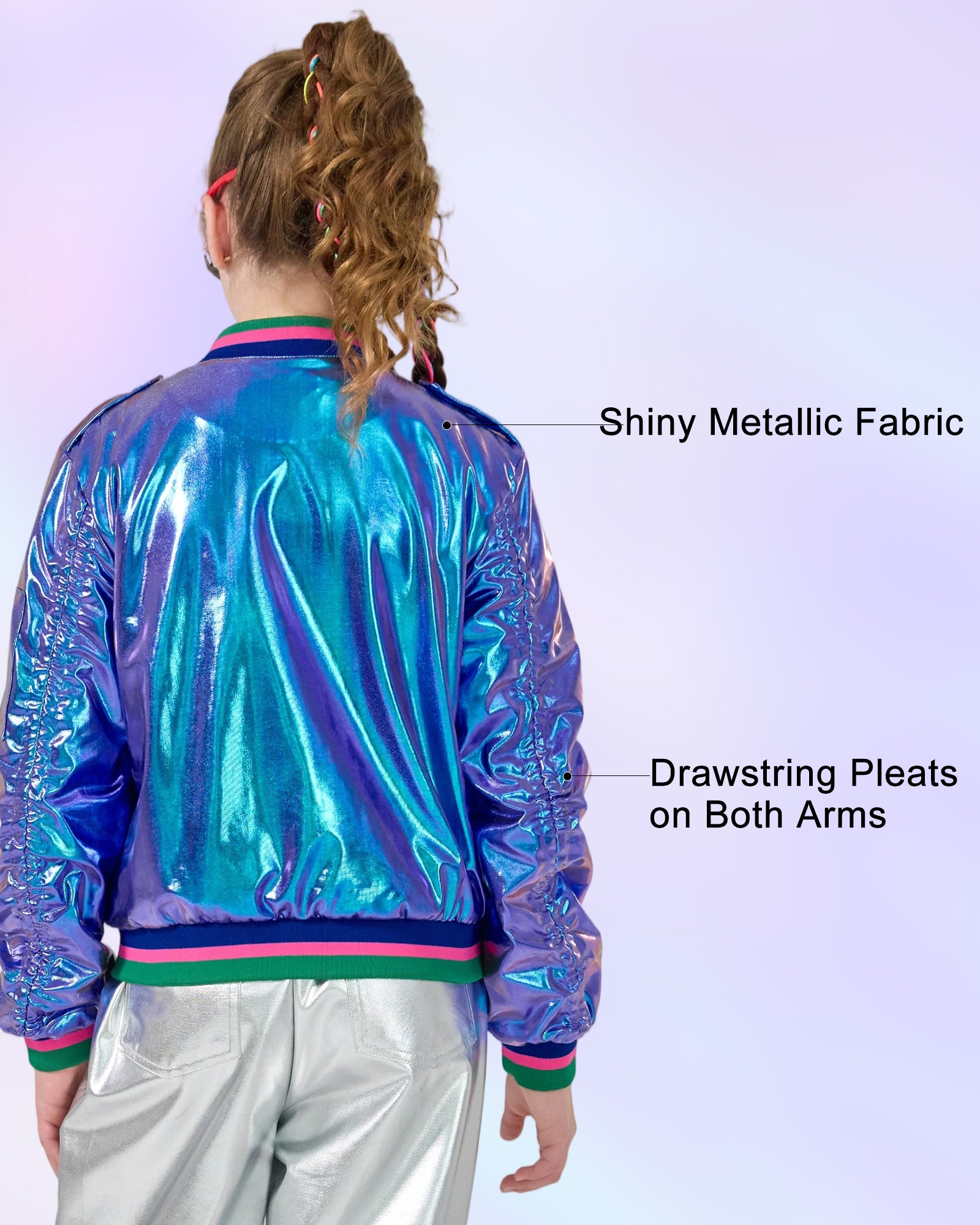 Kids Metallic Shiny Jacket Lightweight Y2K Disco Streetwear Girls Bomber Jacket