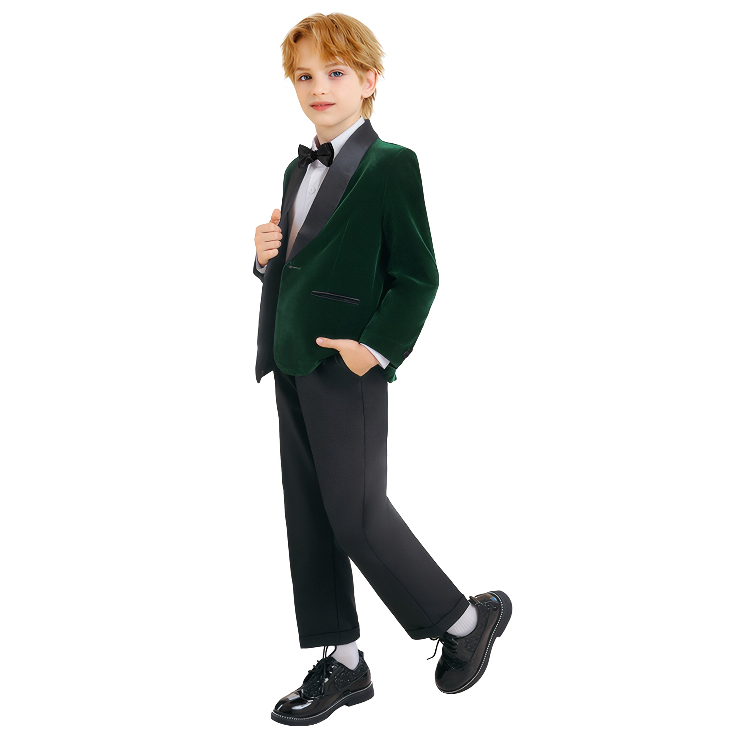 Boys 4 Piece Velvet Suit Formal Tuxedo Kids Slim Fit Blazer Dress Shirt Pants Outfit