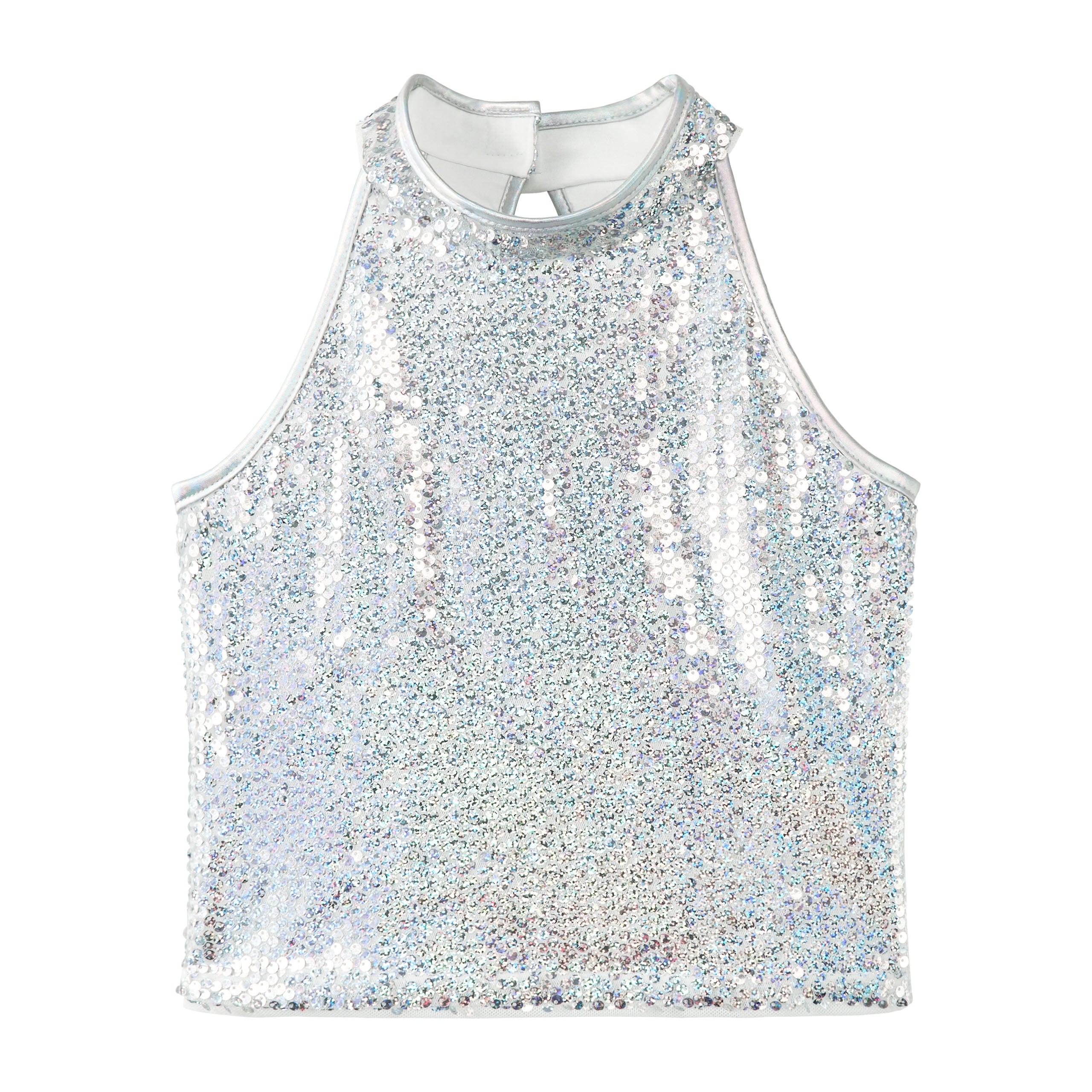 Girls Sequin Halter Top Stretchy Tank Sparkly Dance Shirt