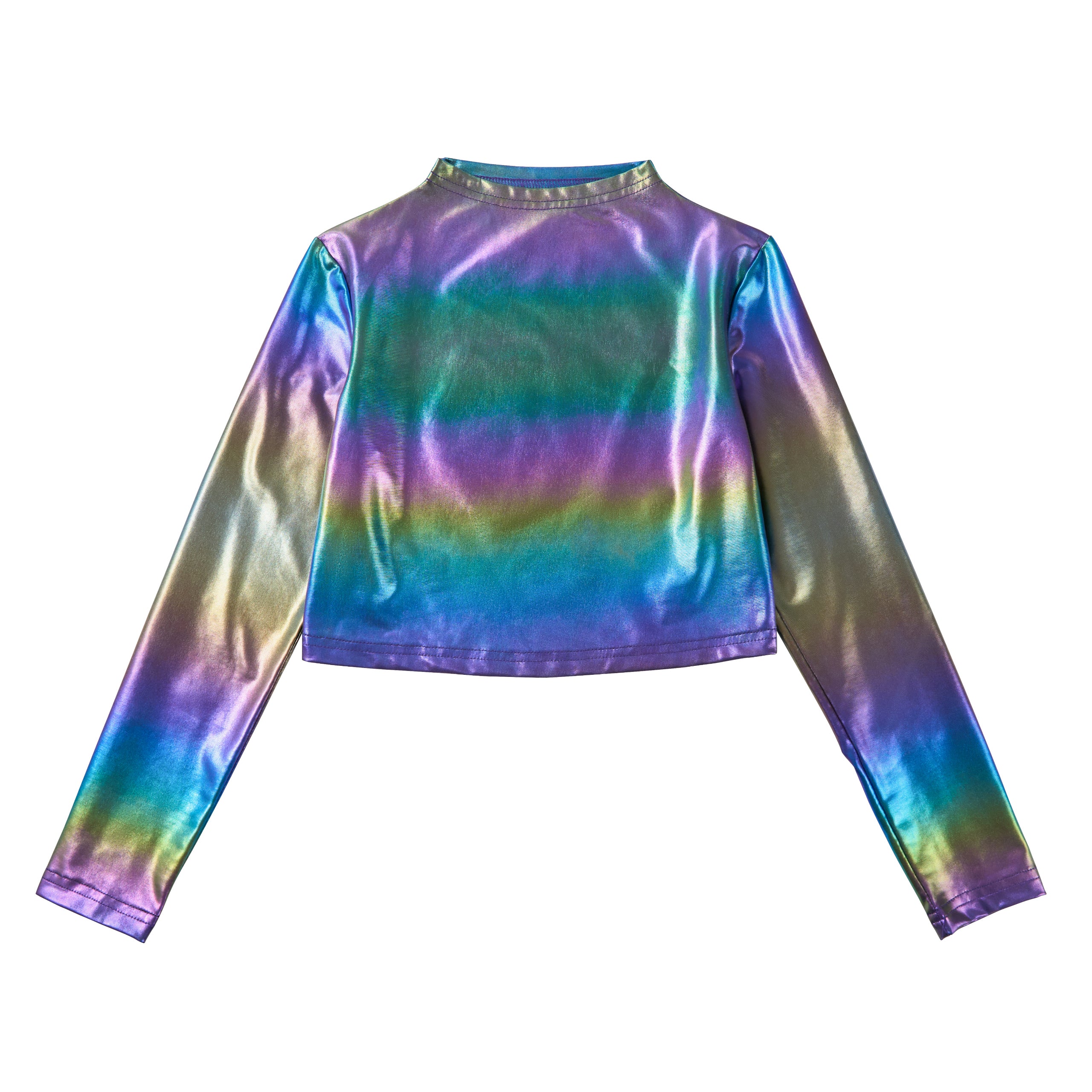 Metallic Dance Tops for Girls Long Sleeve Cropped Top