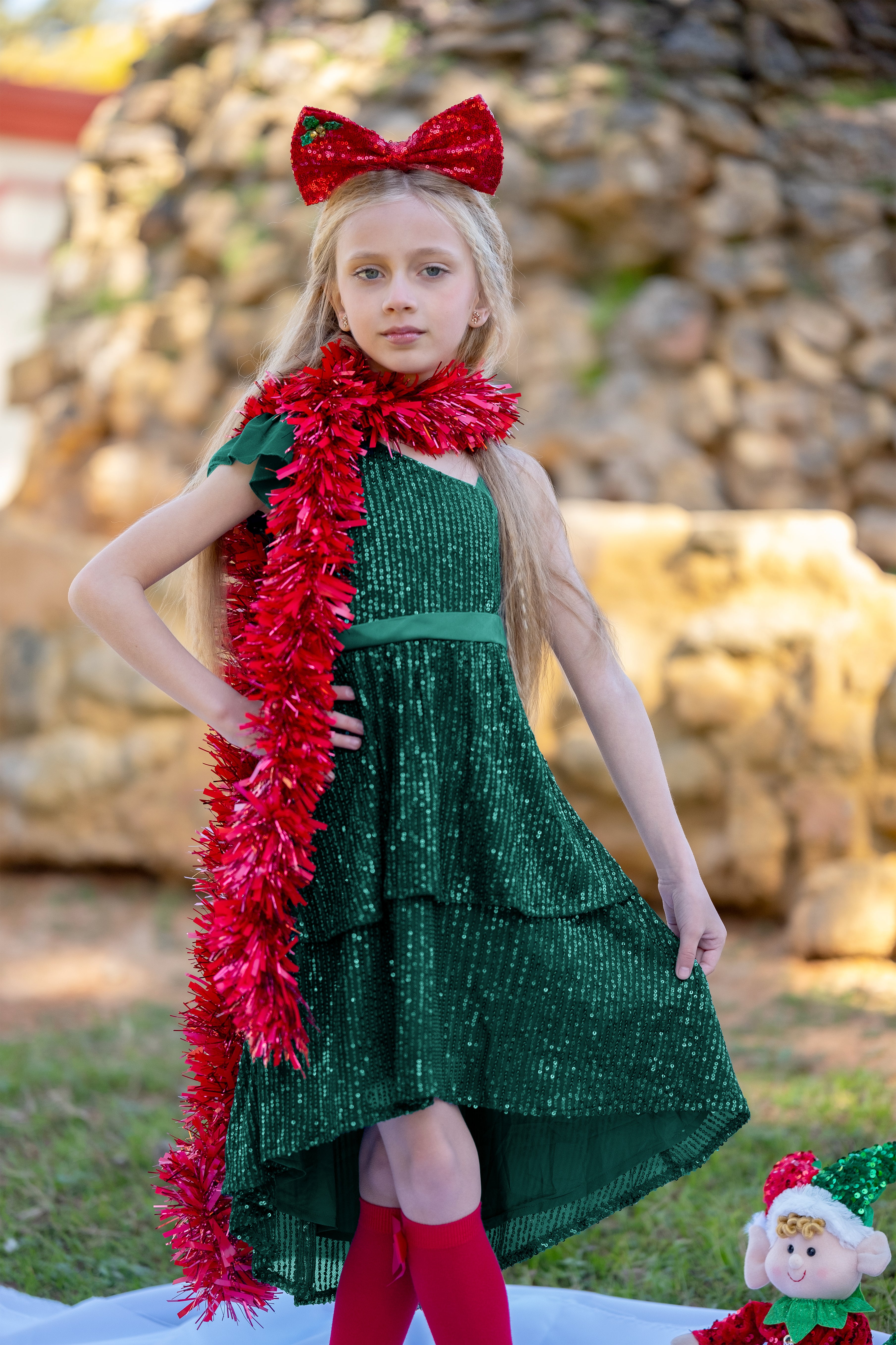 Girls Sequin Dress One Shoulder Layered Sparkle High Low Dresses