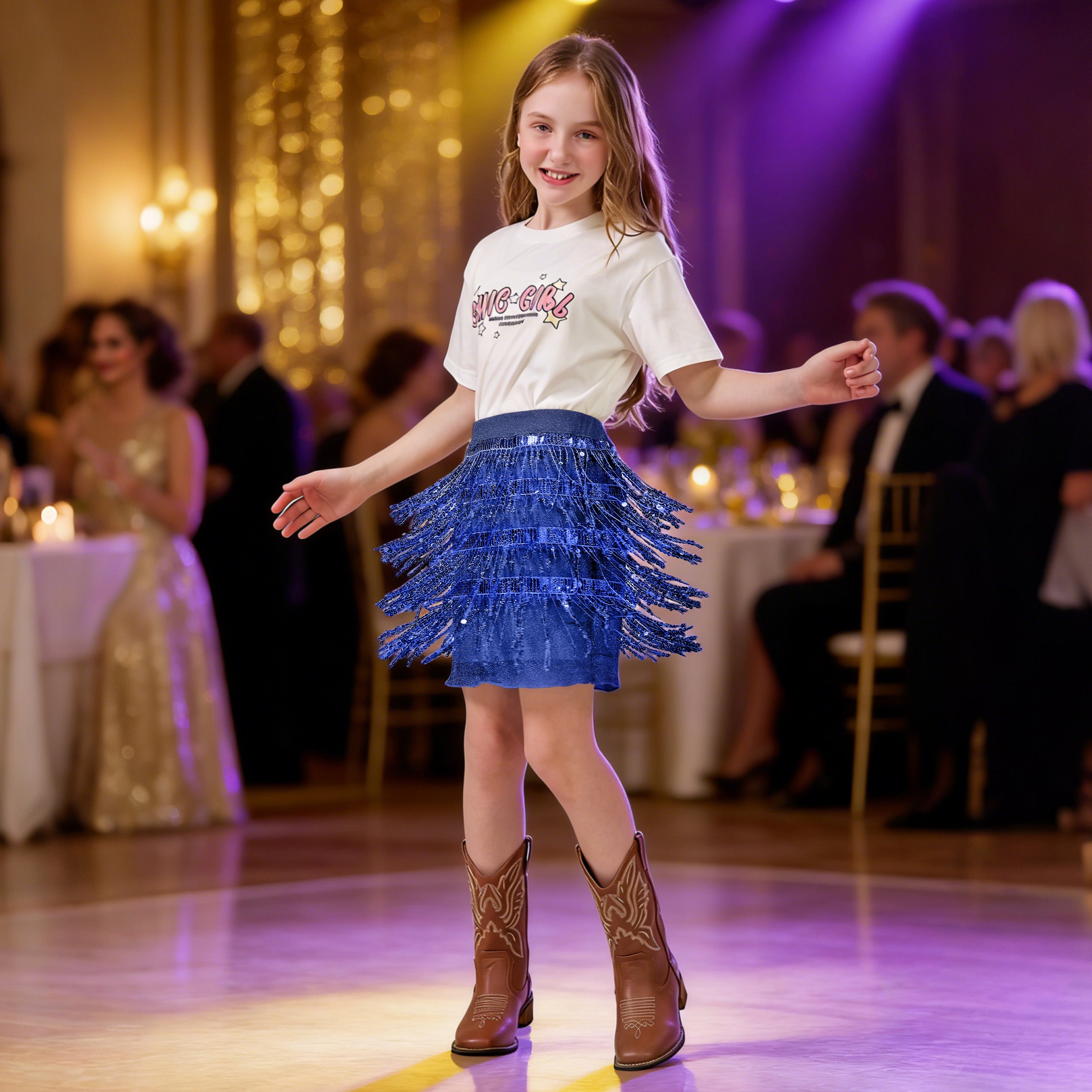 Girls Sequin Fringe Skirts Sparkle