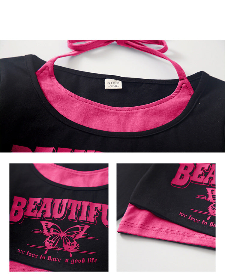 Girls 2 Piece Hip Hop Dance Outfits Long Sleeve Crop Top Cargo Pants Set