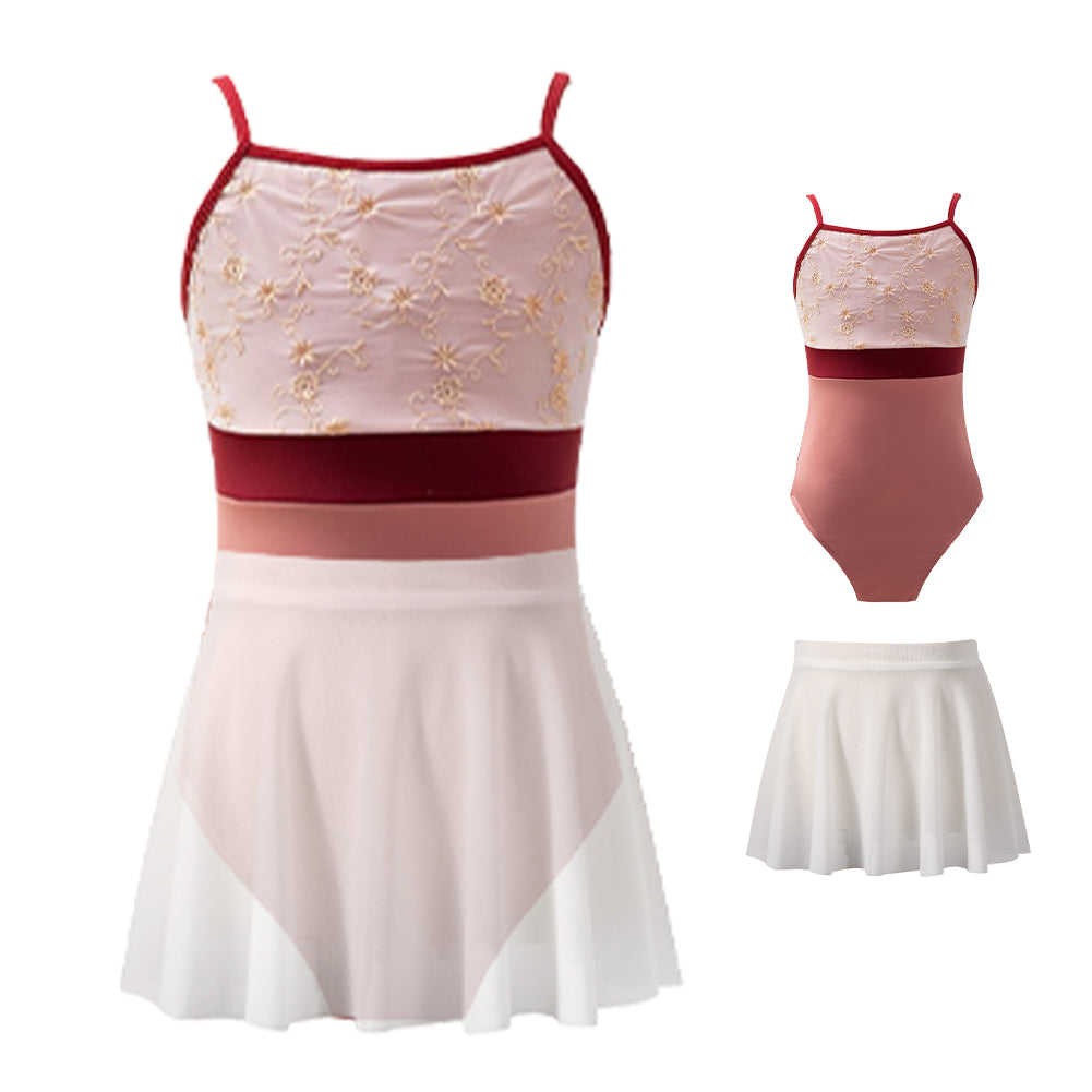 Girls’ Ballet Dancewear Camisole Leotard Mesh Skirt 2-Piece Set