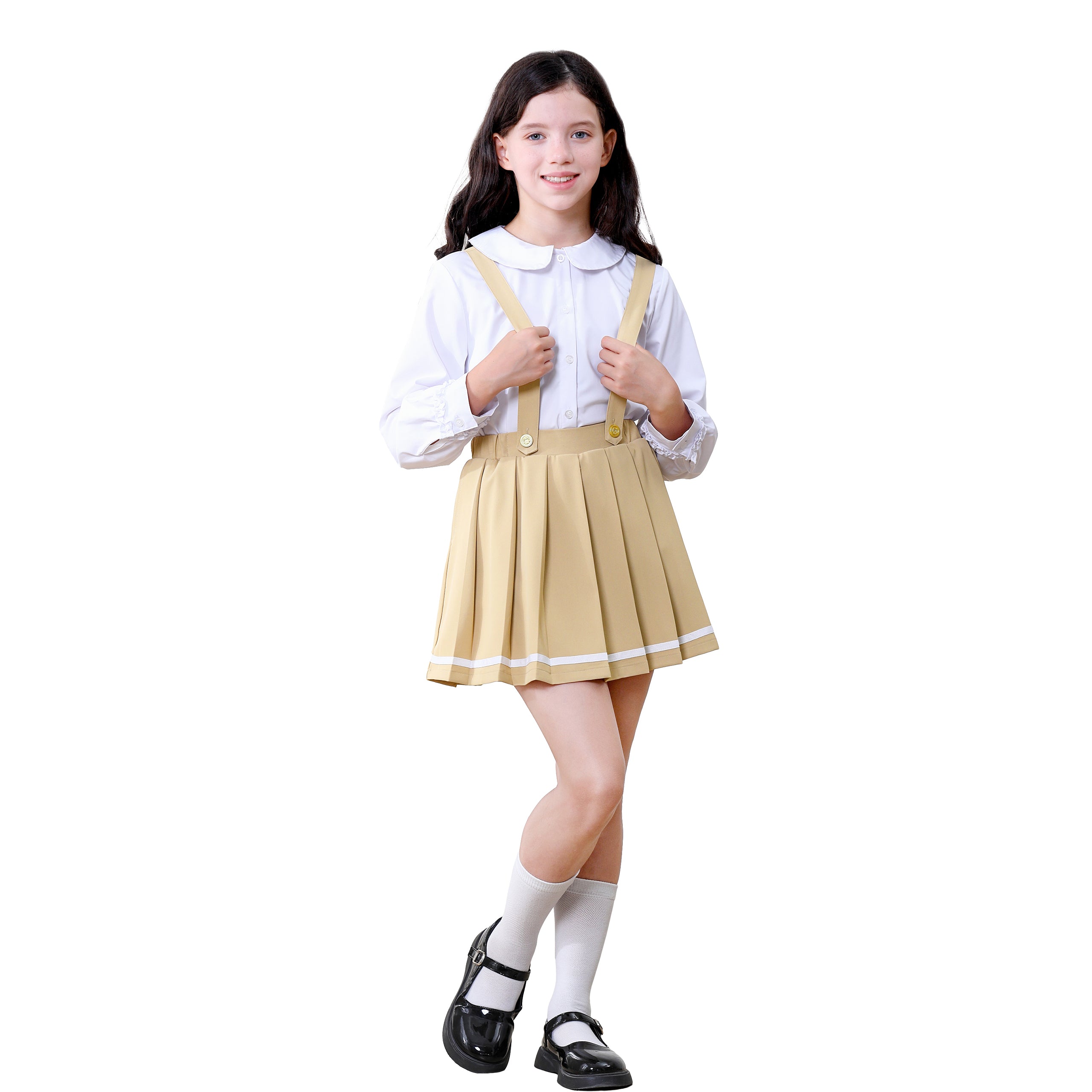 Girls Suspender Skirts Kids Formal Pleated Skort