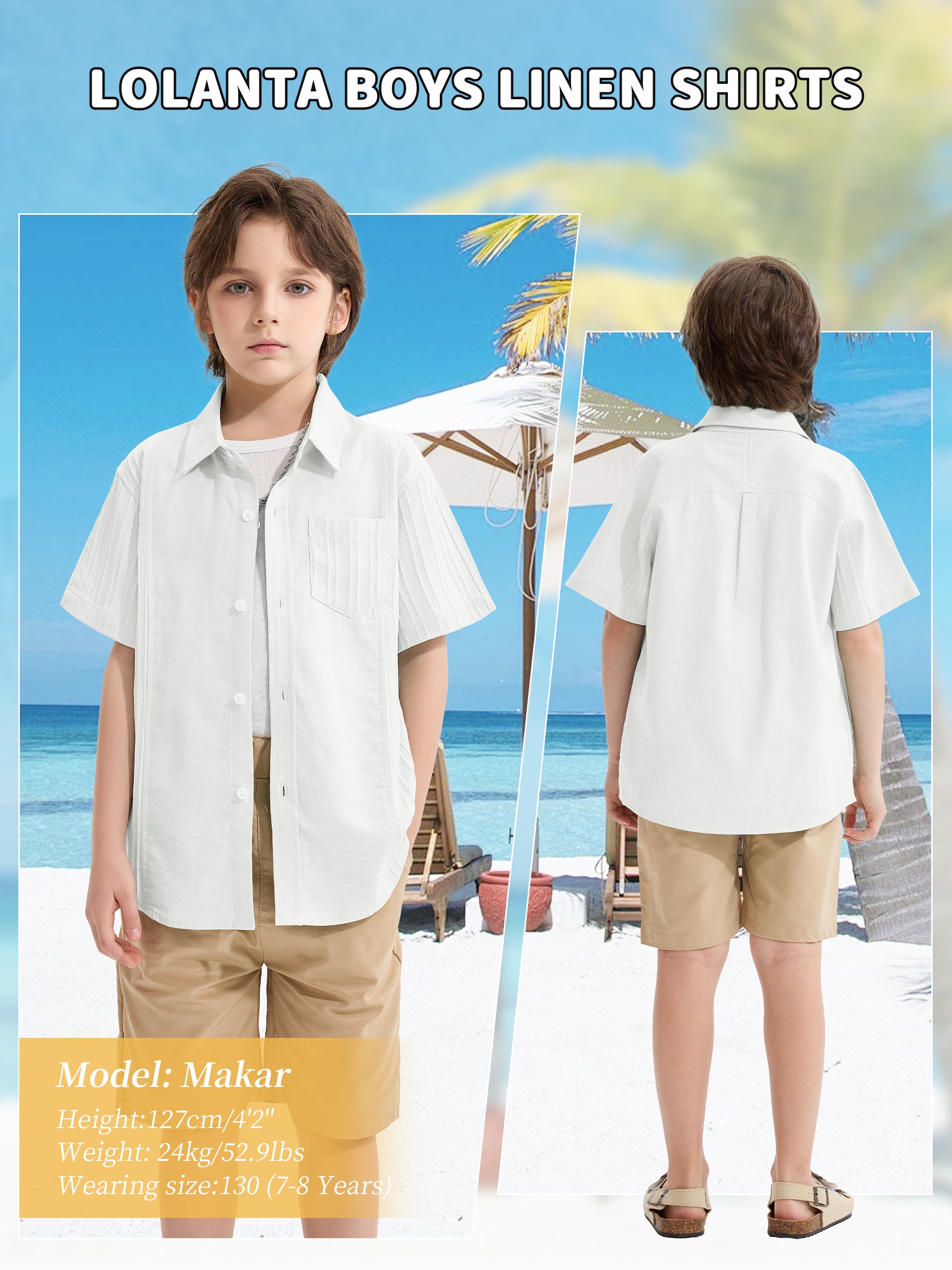 Boys Linen Shirt Short Sleeve Guayabera Shirts