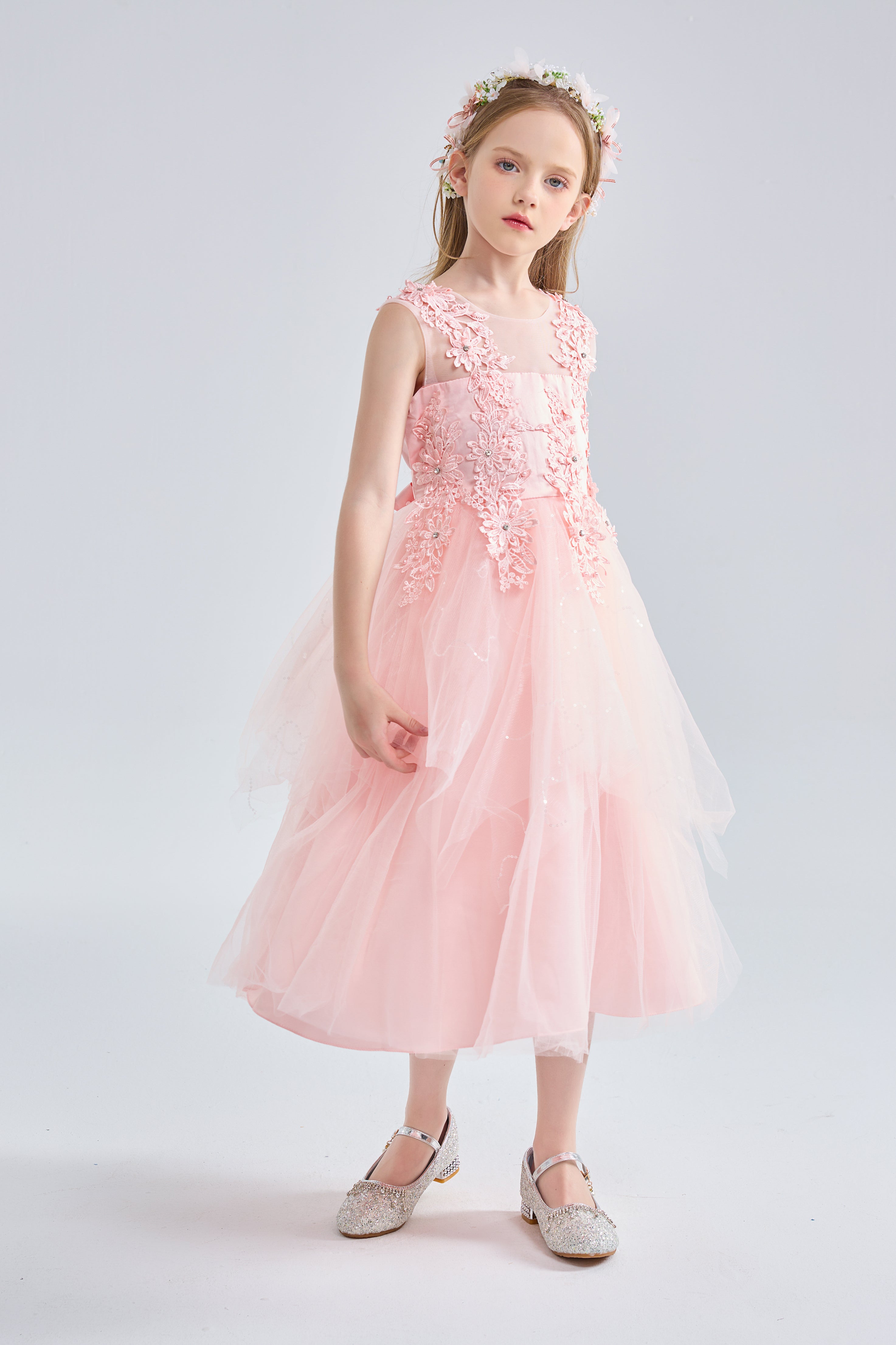 Girl's Flower Dress Wedding Kids Tulle Princess Long Dresses