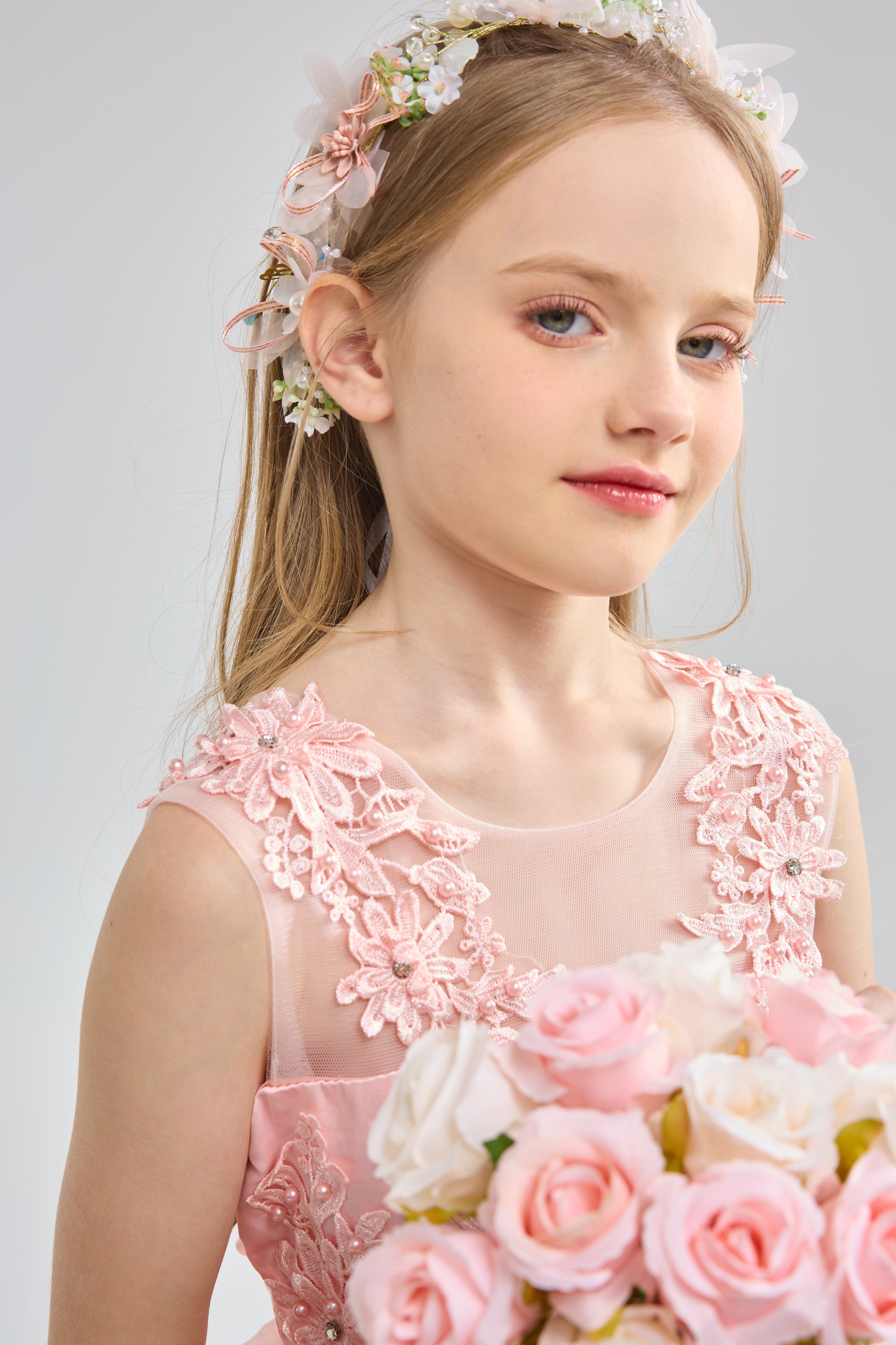 Girl's Flower Dress Wedding Kids Tulle Princess Long Dresses