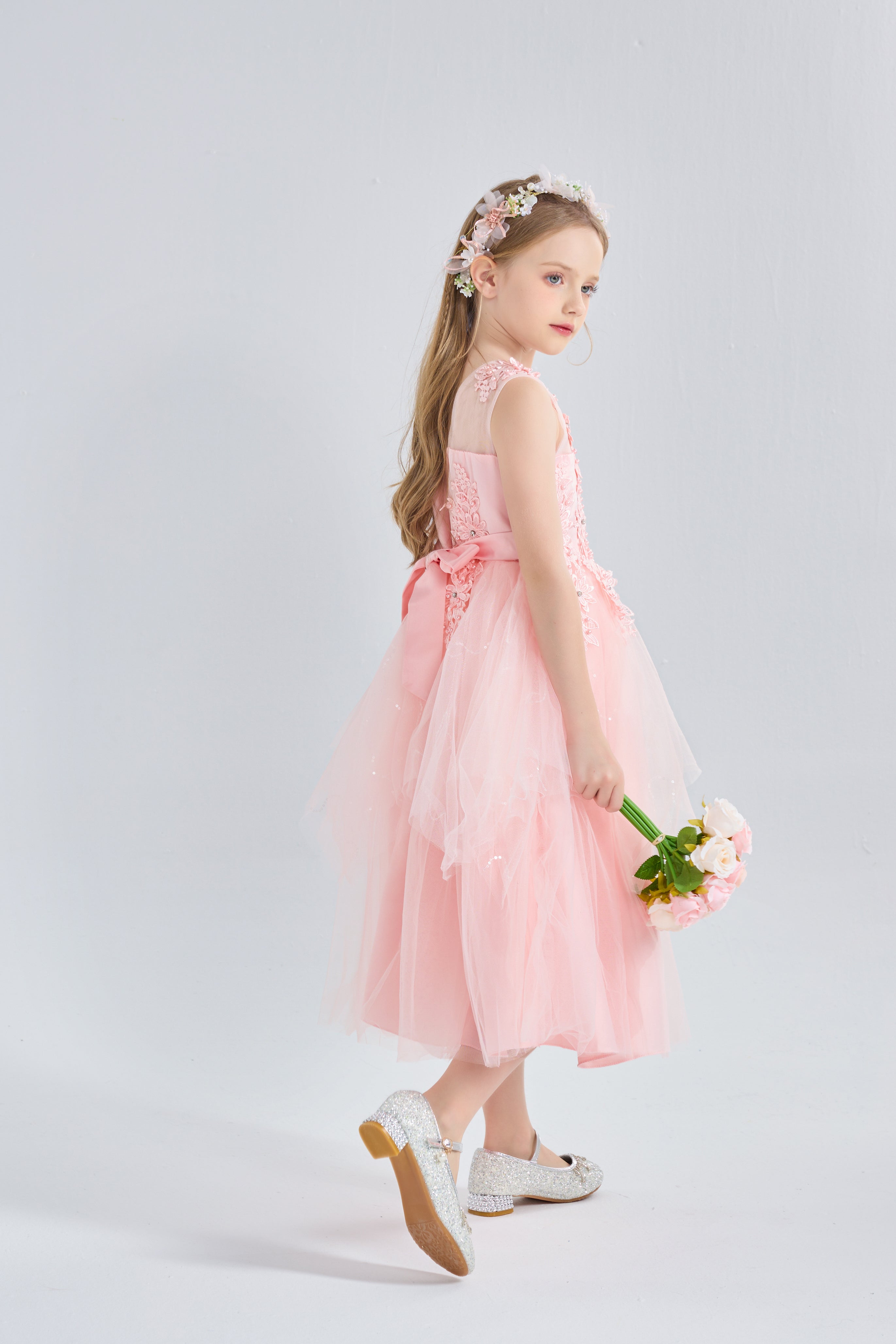 Girl's Flower Dress Wedding Kids Tulle Princess Long Dresses