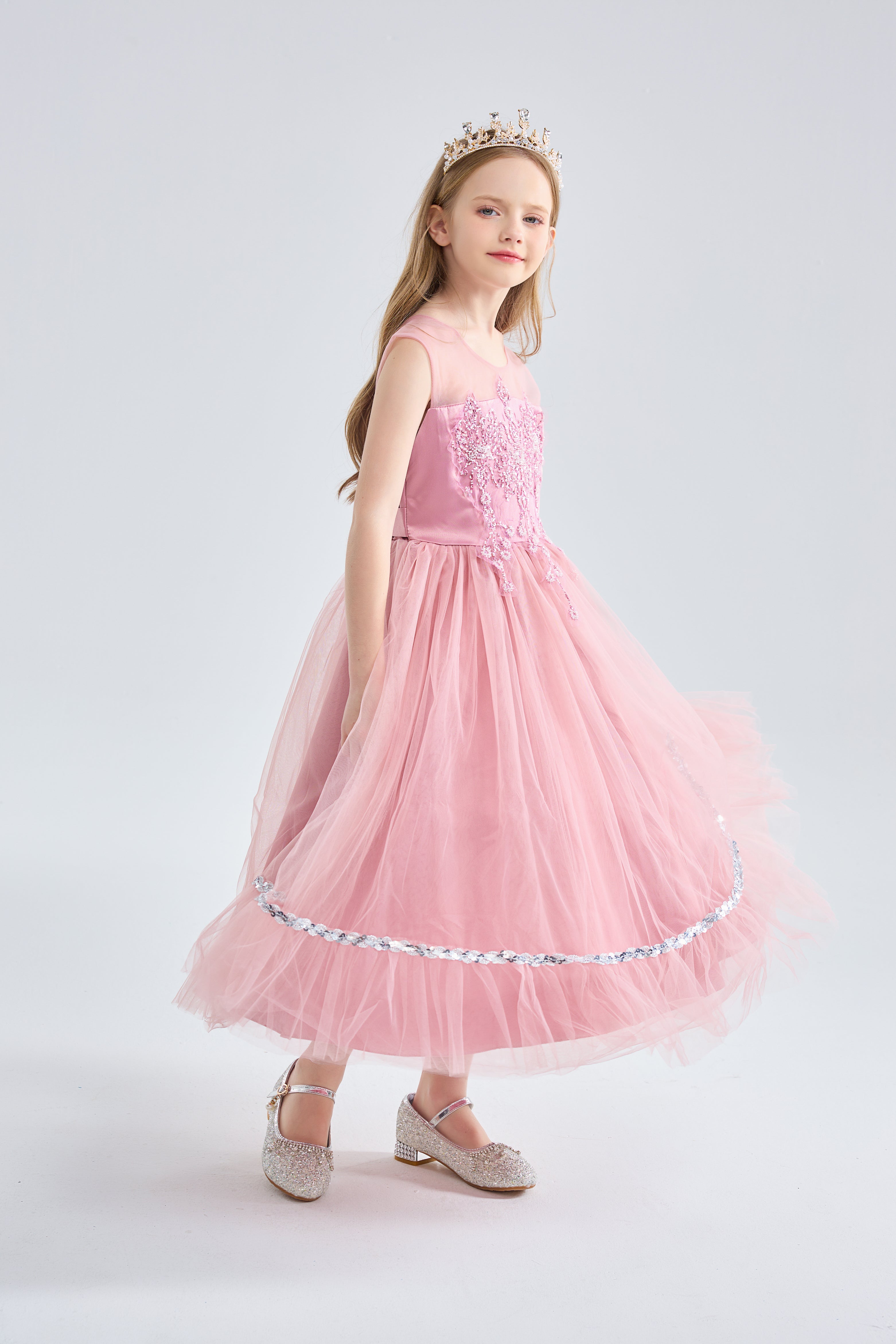 Girl's Flower Dress Wedding Kids Tulle Princess Long Dresses