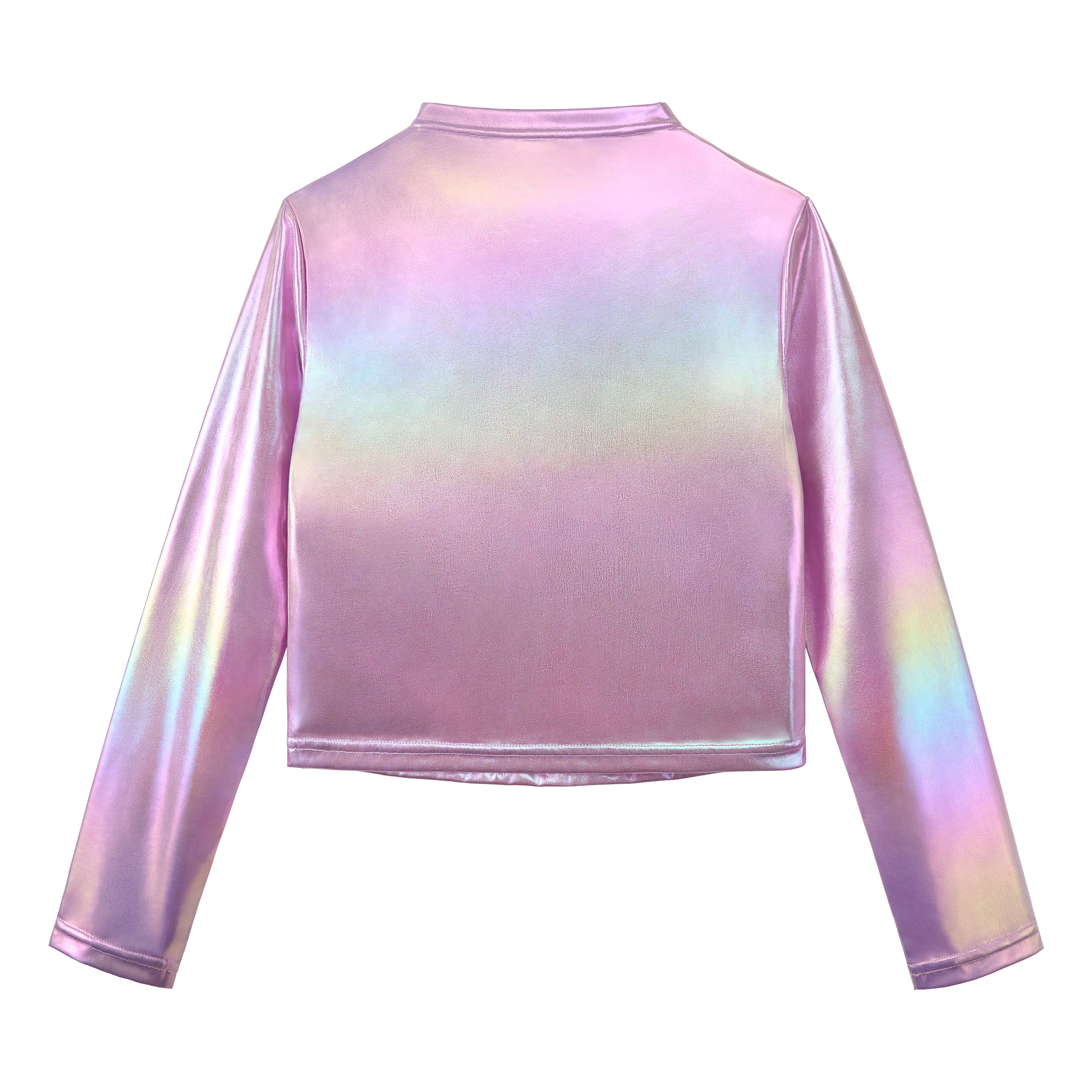 Metallic Dance Tops for Girls Long Sleeve Cropped Top