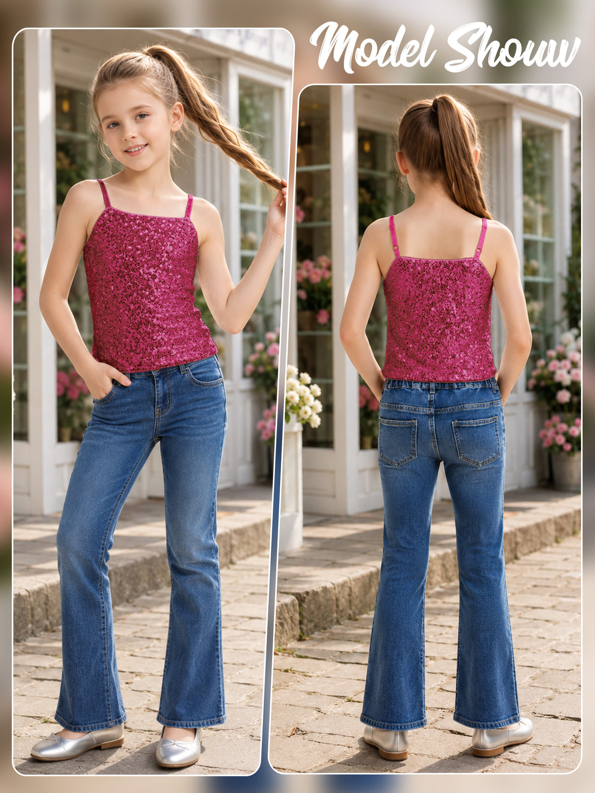 Girls Sequin Tank Tops Sparkly Camisole Stretchy Dance Shirt