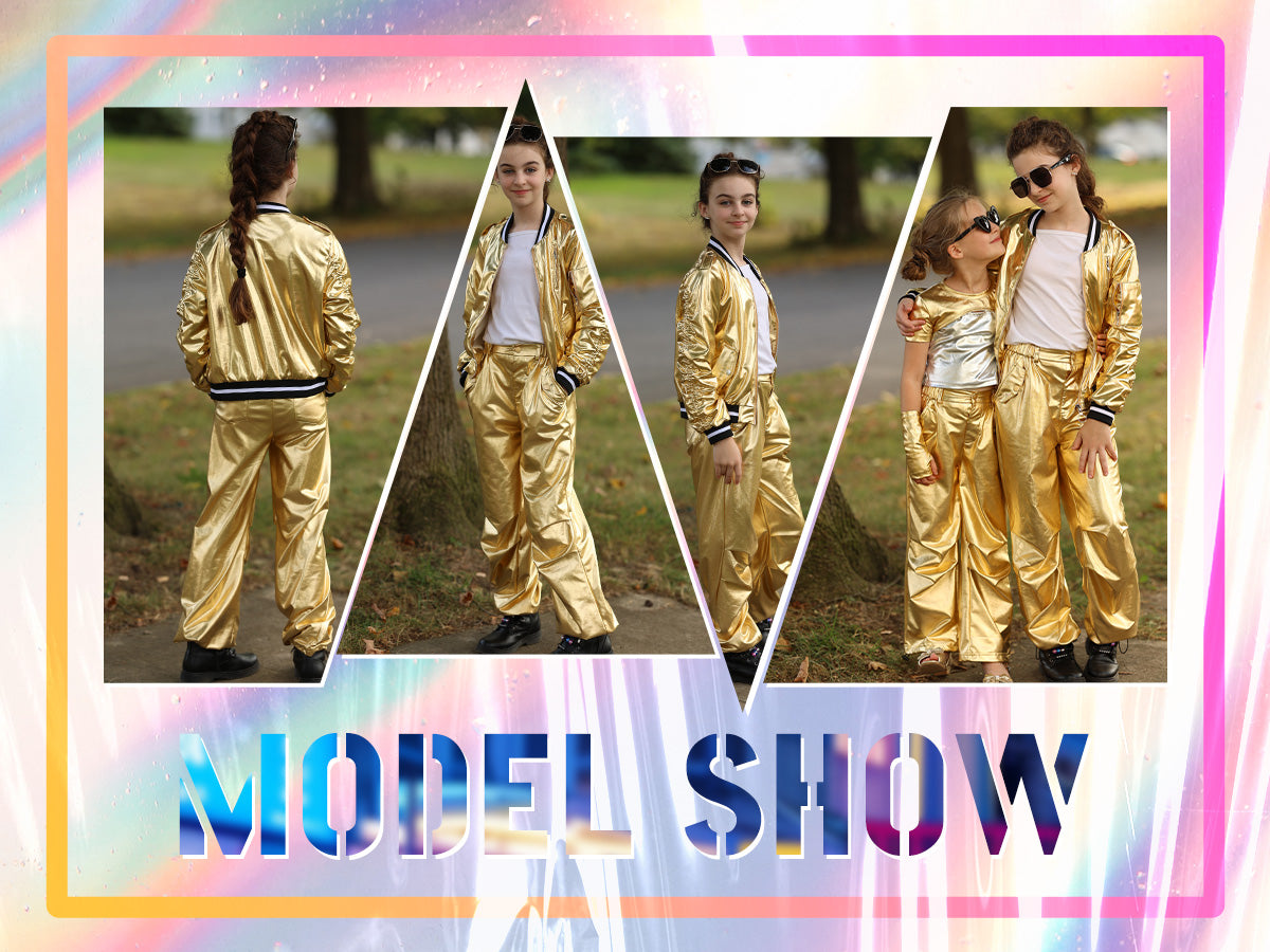 Kids Metallic Shiny Jacket Lightweight Y2K Disco Streetwear Girls Bomber Jacket