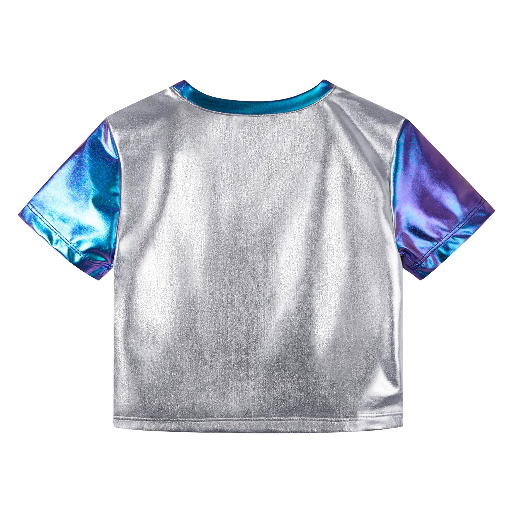 Girls Metallic Shirts with Arm Sleeves Slim Fit Stretchy Shiny Hip Hop Dance Top