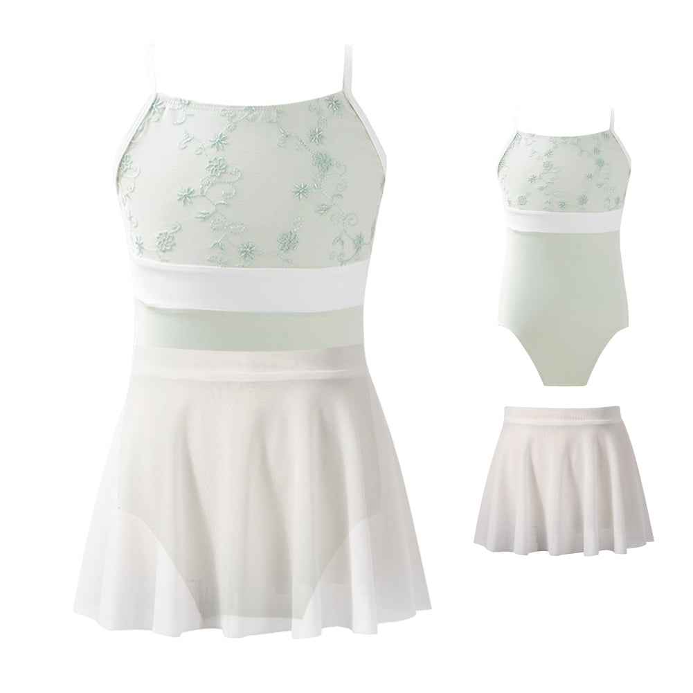 Girls’ Ballet Dancewear Camisole Leotard Mesh Skirt 2-Piece Set