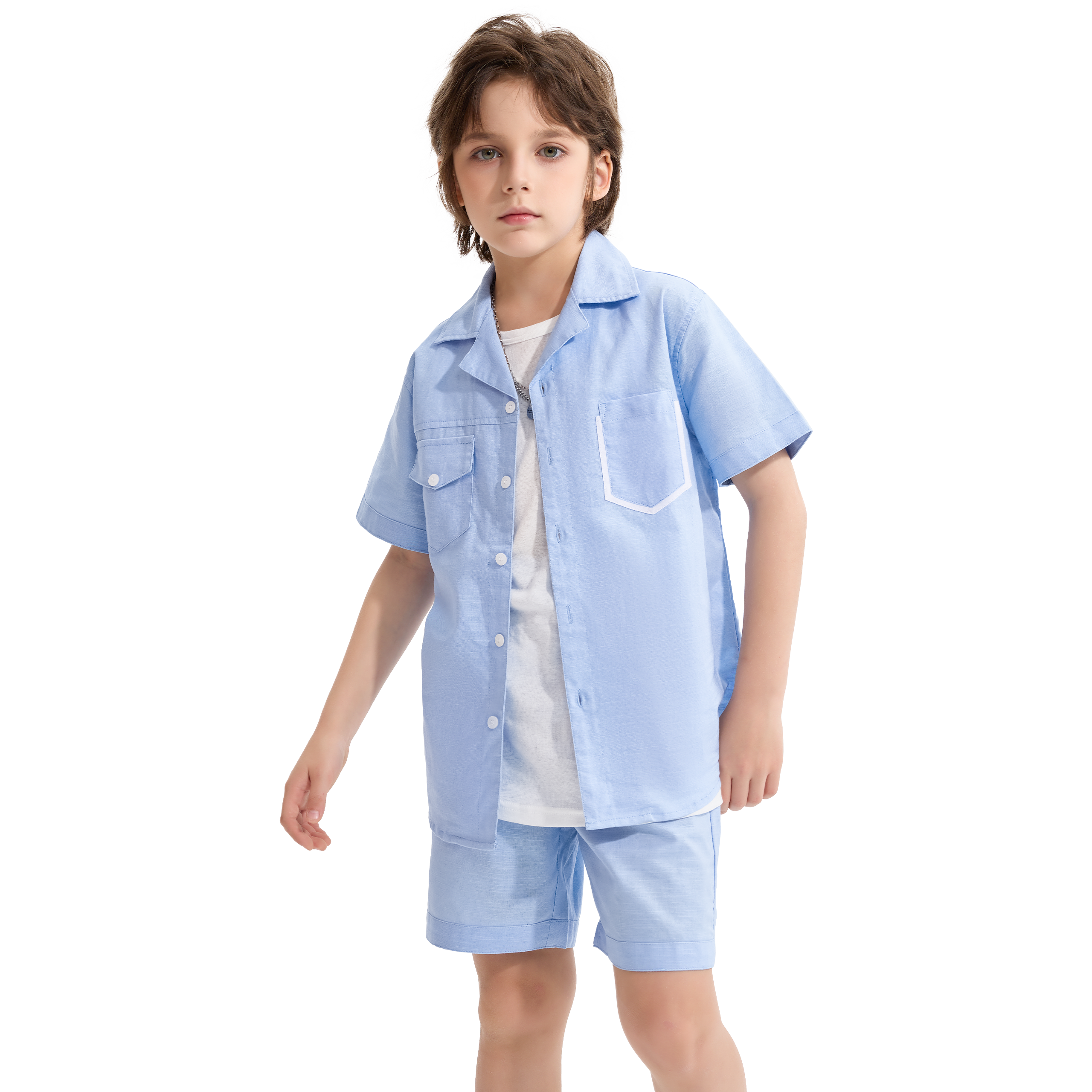 Boys 2 Pieces Linen Set kids Summer Vacation Outfits