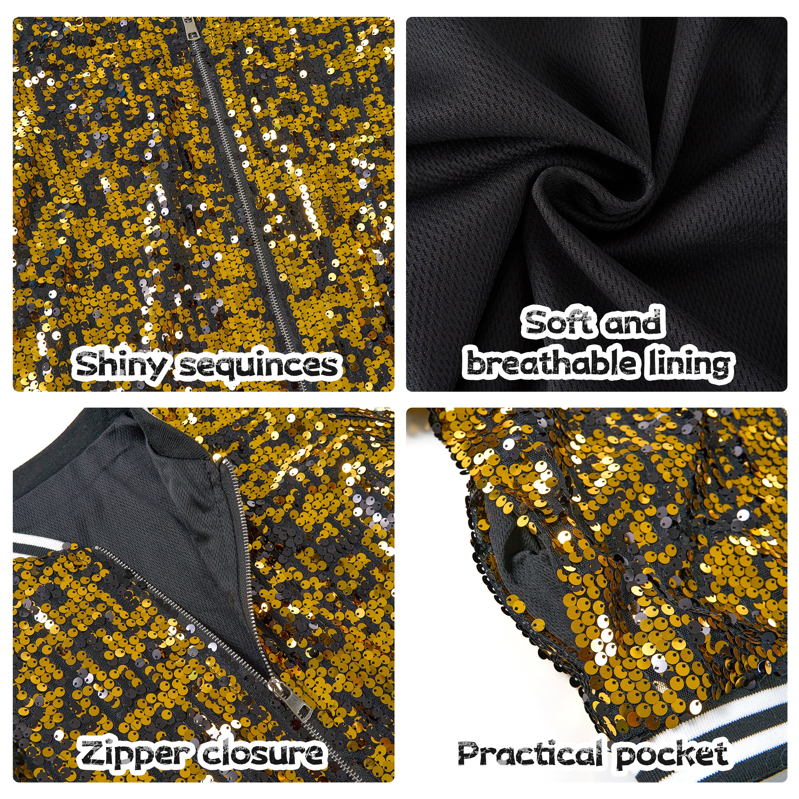 Girls Sequin Jacket Long Sleeve Kids Bomber Coats