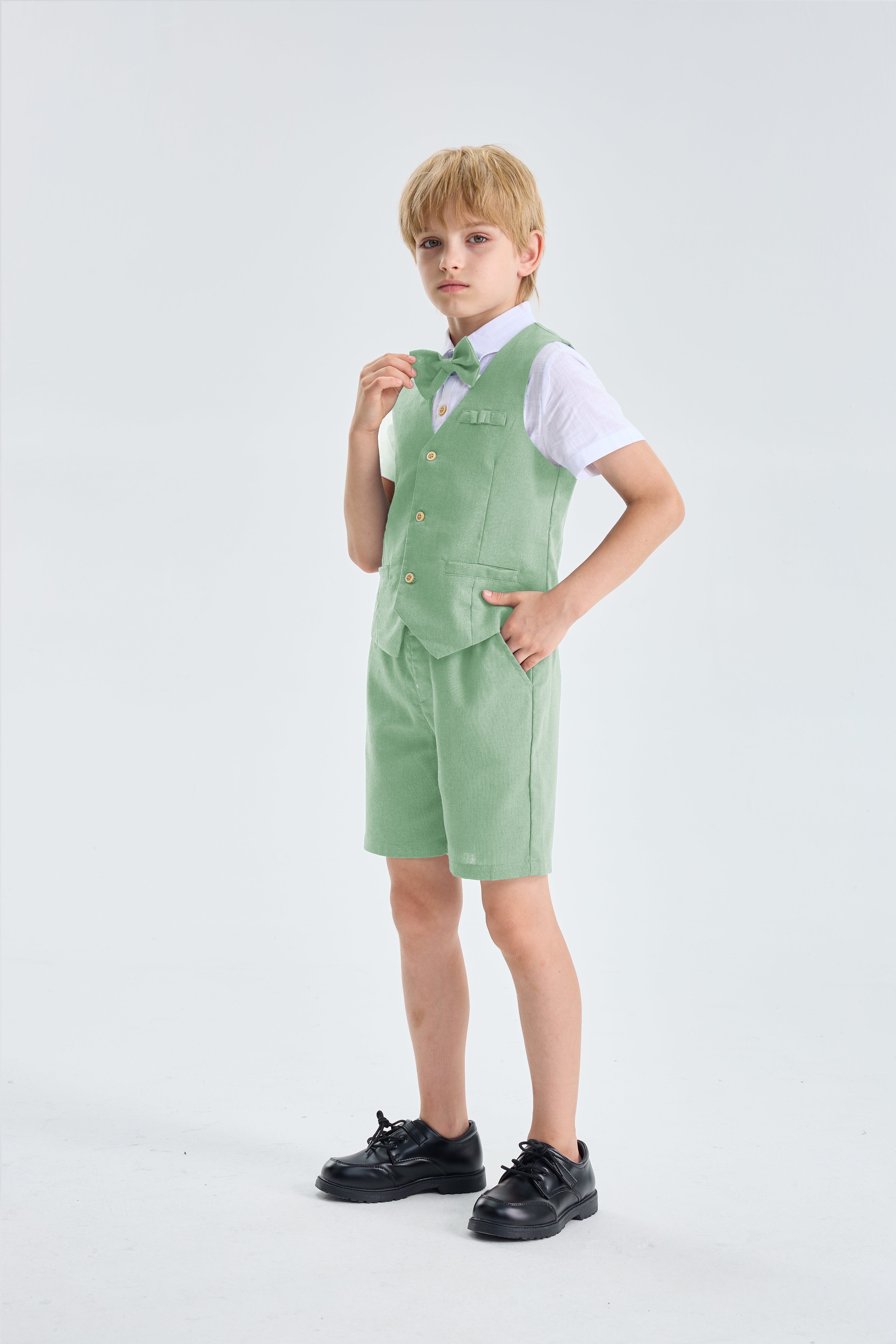 Boys Linen Suit 4 Piece Summer Gentleman Outfit