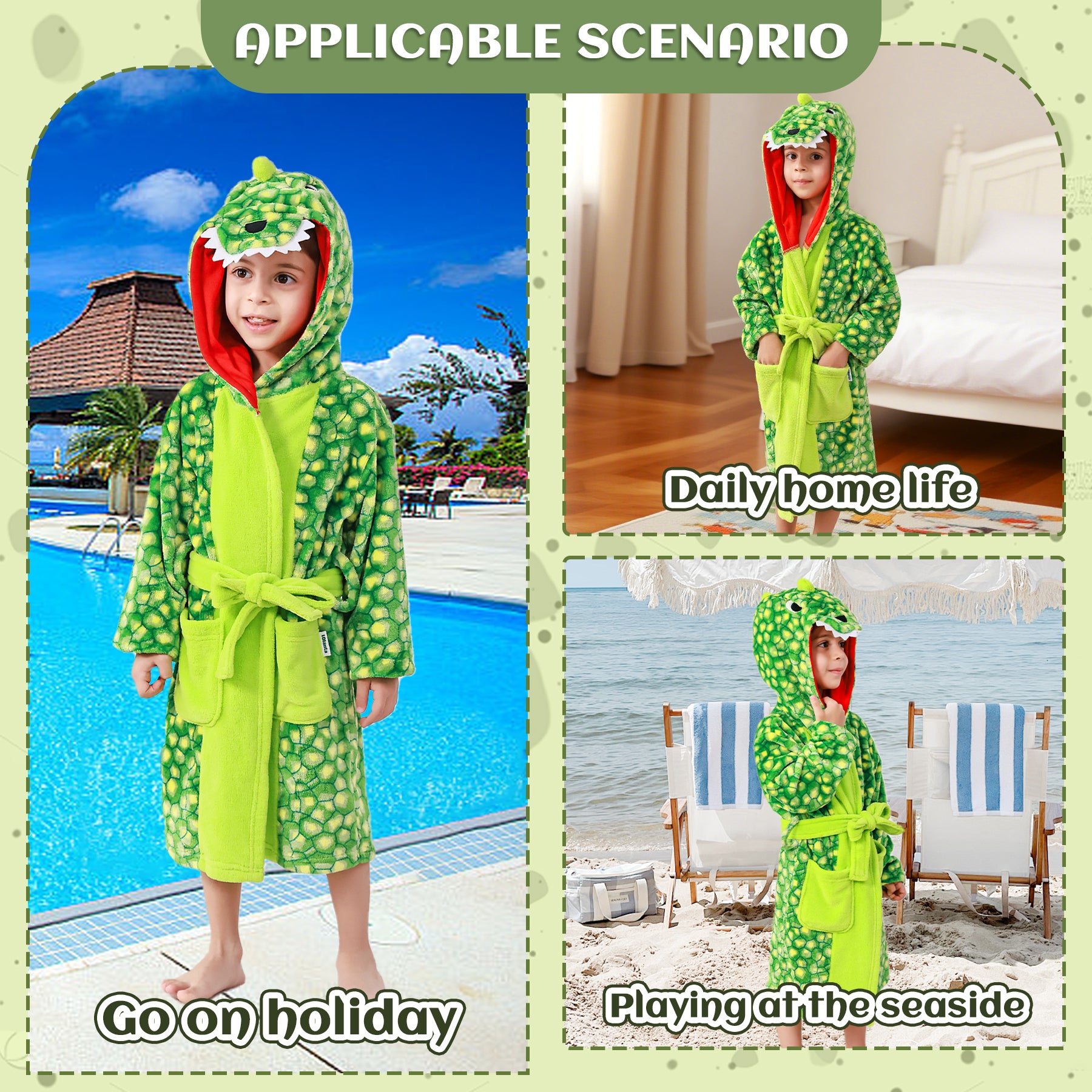Boys Hooded Robes Fleece Dinosaur Bathrobe