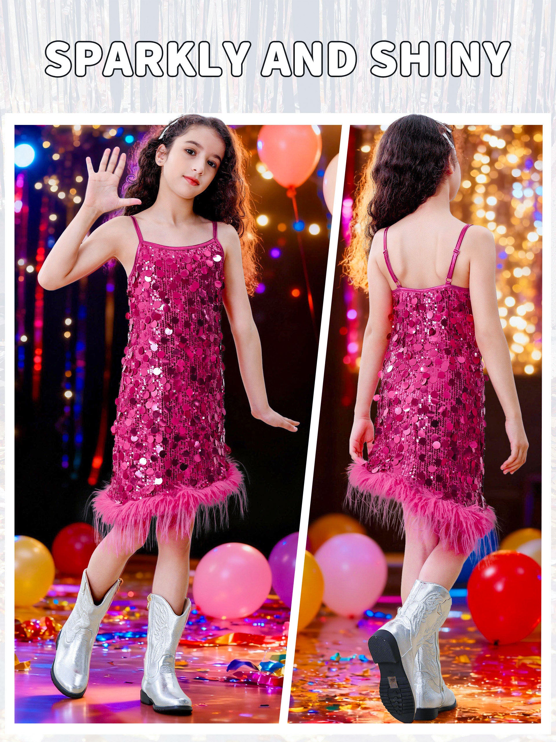 Girls Sequin Dress Kids Sparkly Gown for Christmas Birthday Party Wedding