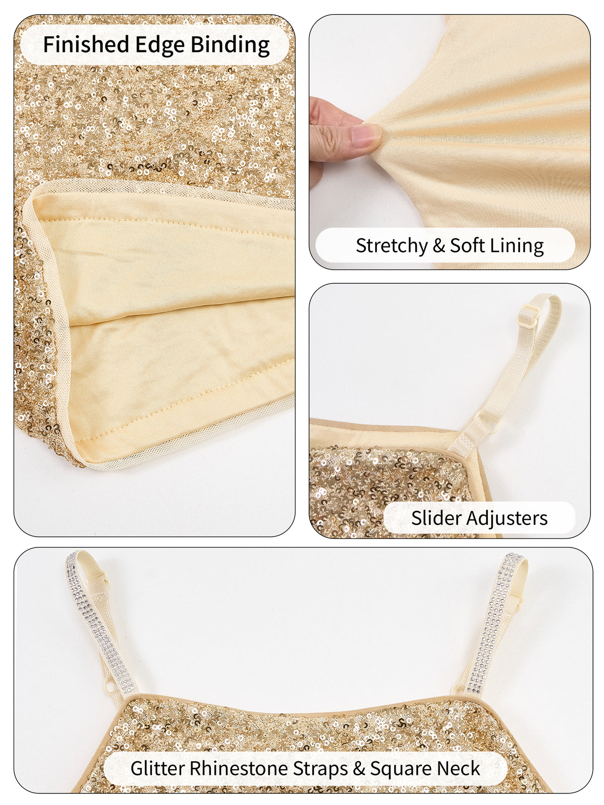 Girls Sequin Tank Tops Sparkly Camisole Stretchy Dance Shirt
