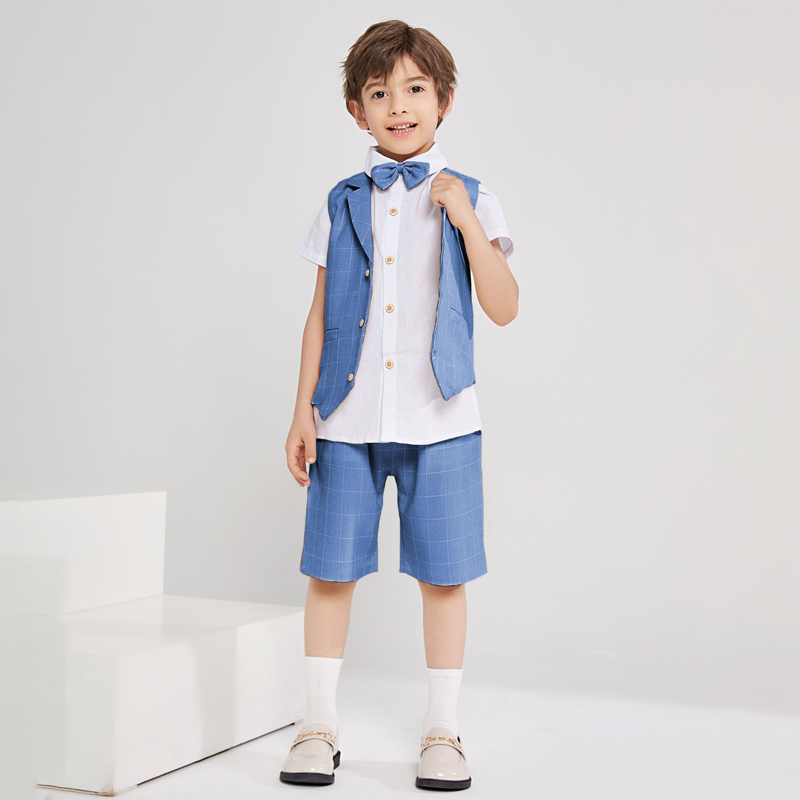 4Pcs Boy Weste Kurzarm Sommer Formal Business Anzug