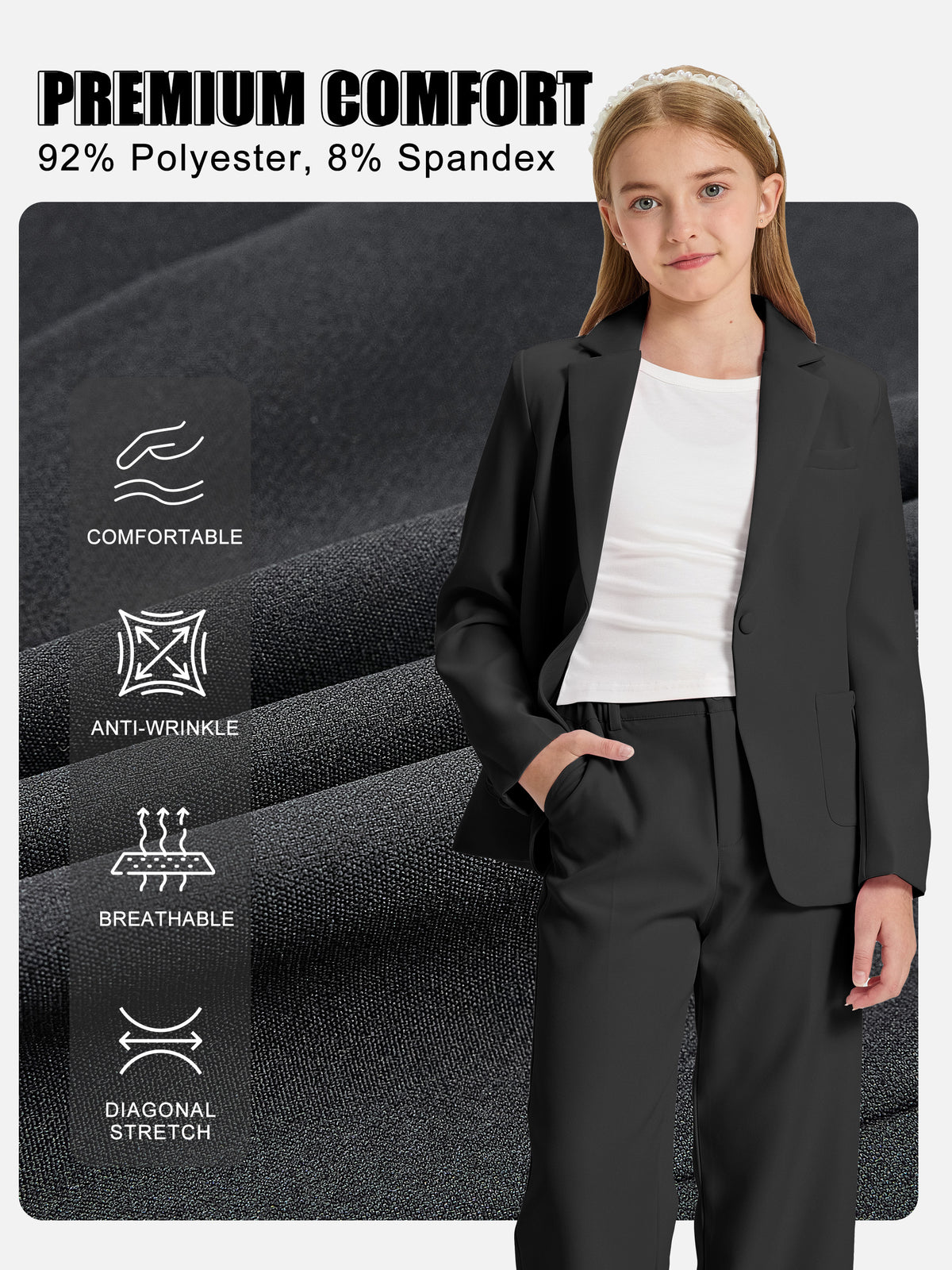 Girls Blazer Kids Lapel Suit Jacket Long Sleeve Coat