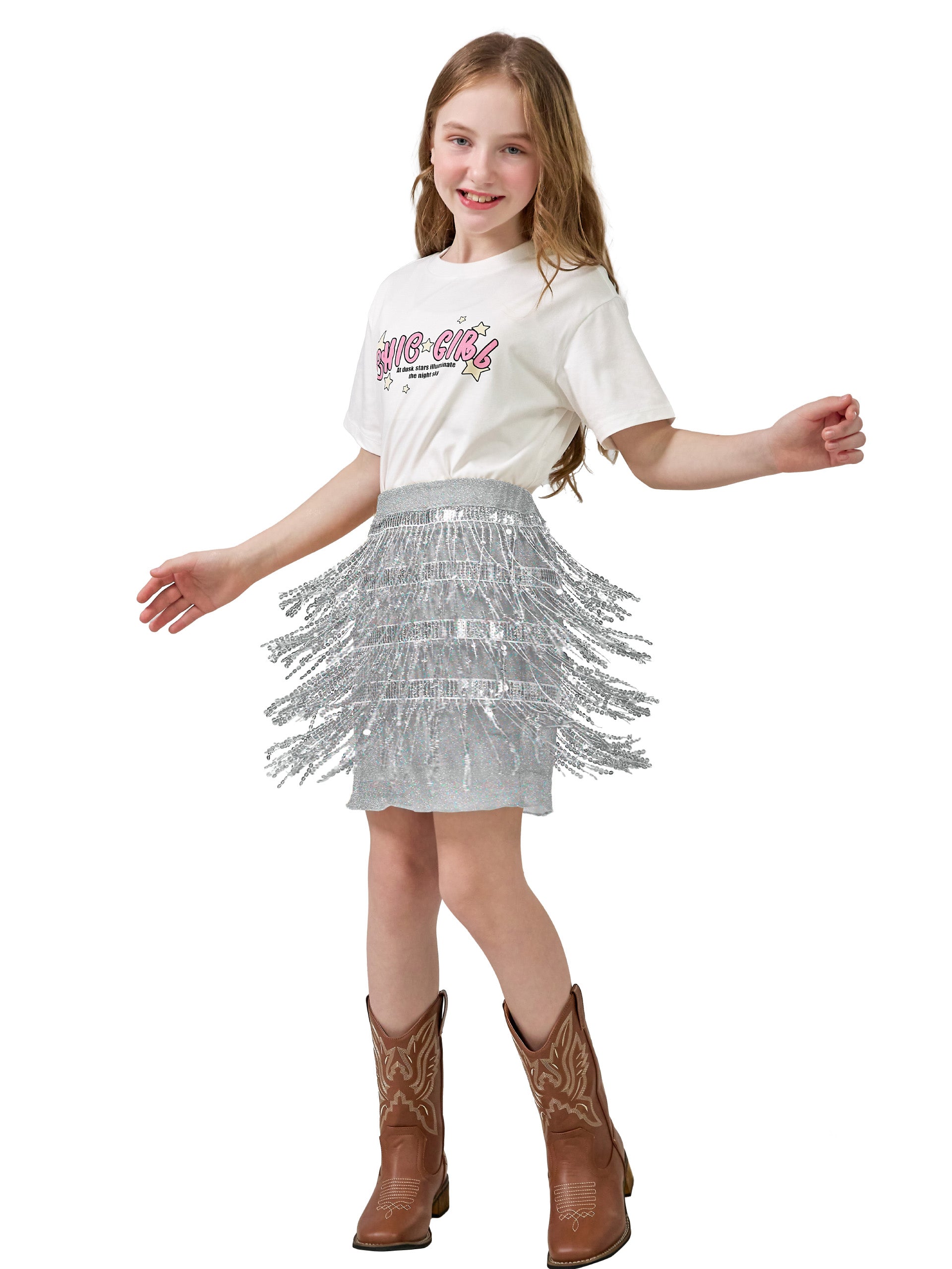 Girls Sequin Fringe Skirts Sparkle