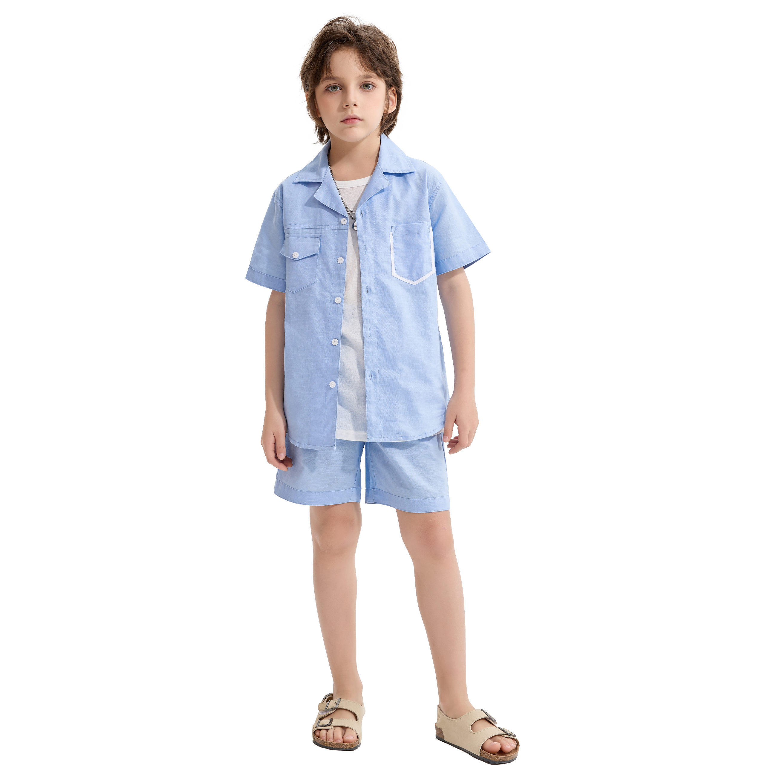 Boys 2 Pieces Linen Set kids Summer Vacation Outfits