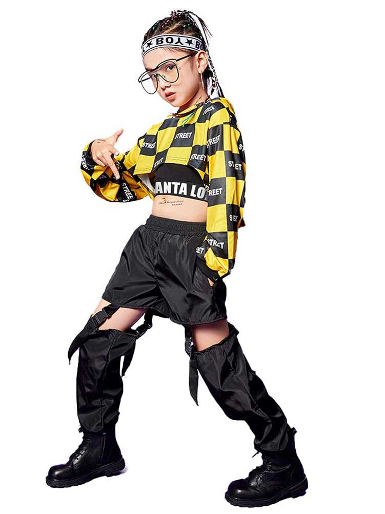 Hip Hop kariertes Hoodie-Sweatshirt für Mädchen, Jogger, Hose, Outfits