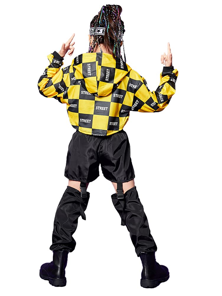 Girl's Hip Hop Checkered Hoodie Sweatshirt Joggers Pants Outfits