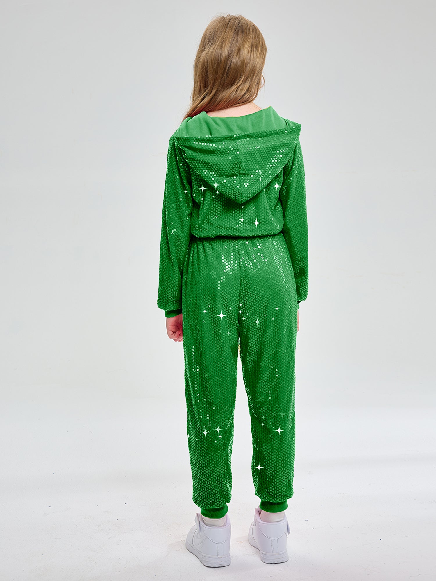 Girls 2Pcs Cropped Sequin Jacket Pants Set Hip Hop Dance Costumes