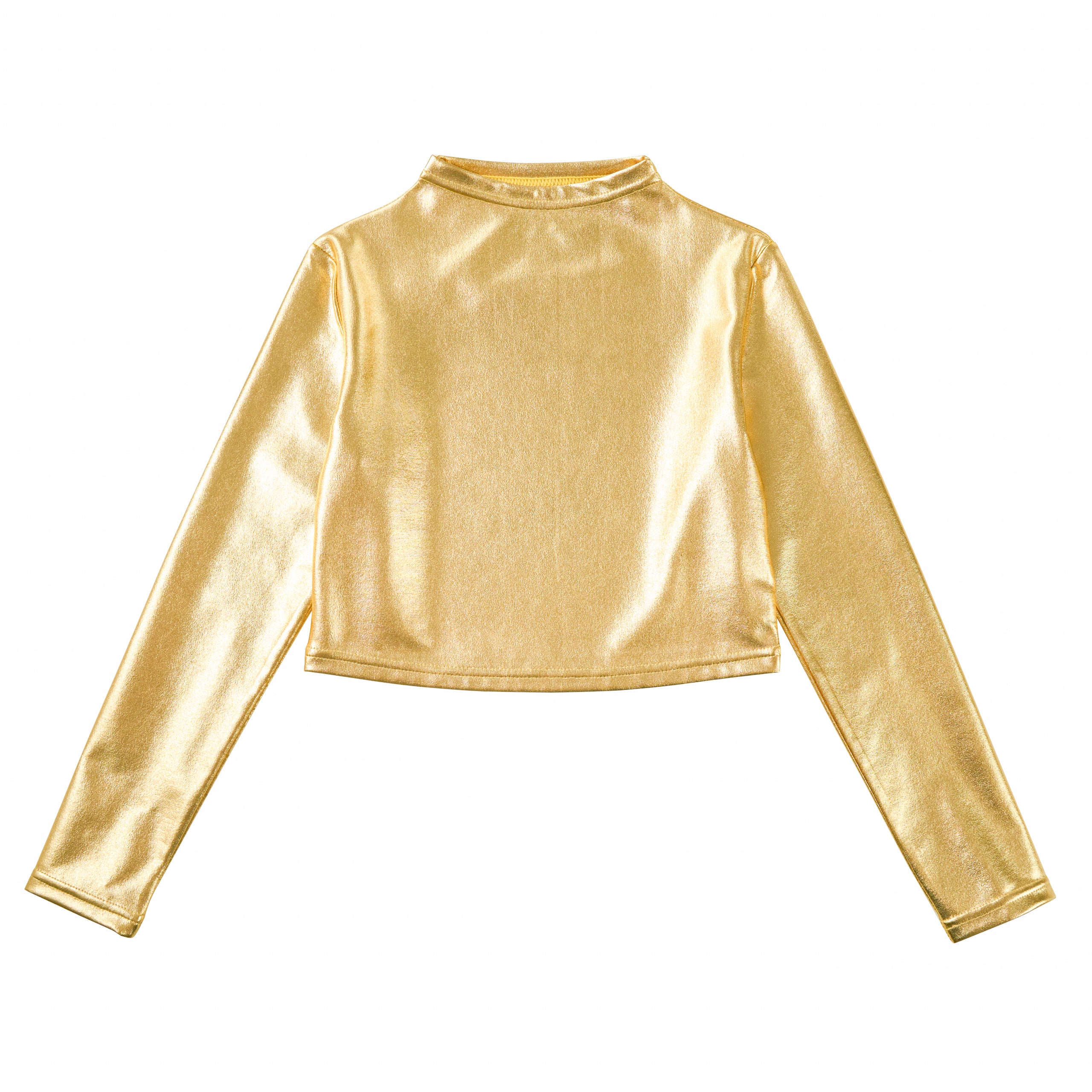 Metallic Dance Tops for Girls Long Sleeve Cropped Top