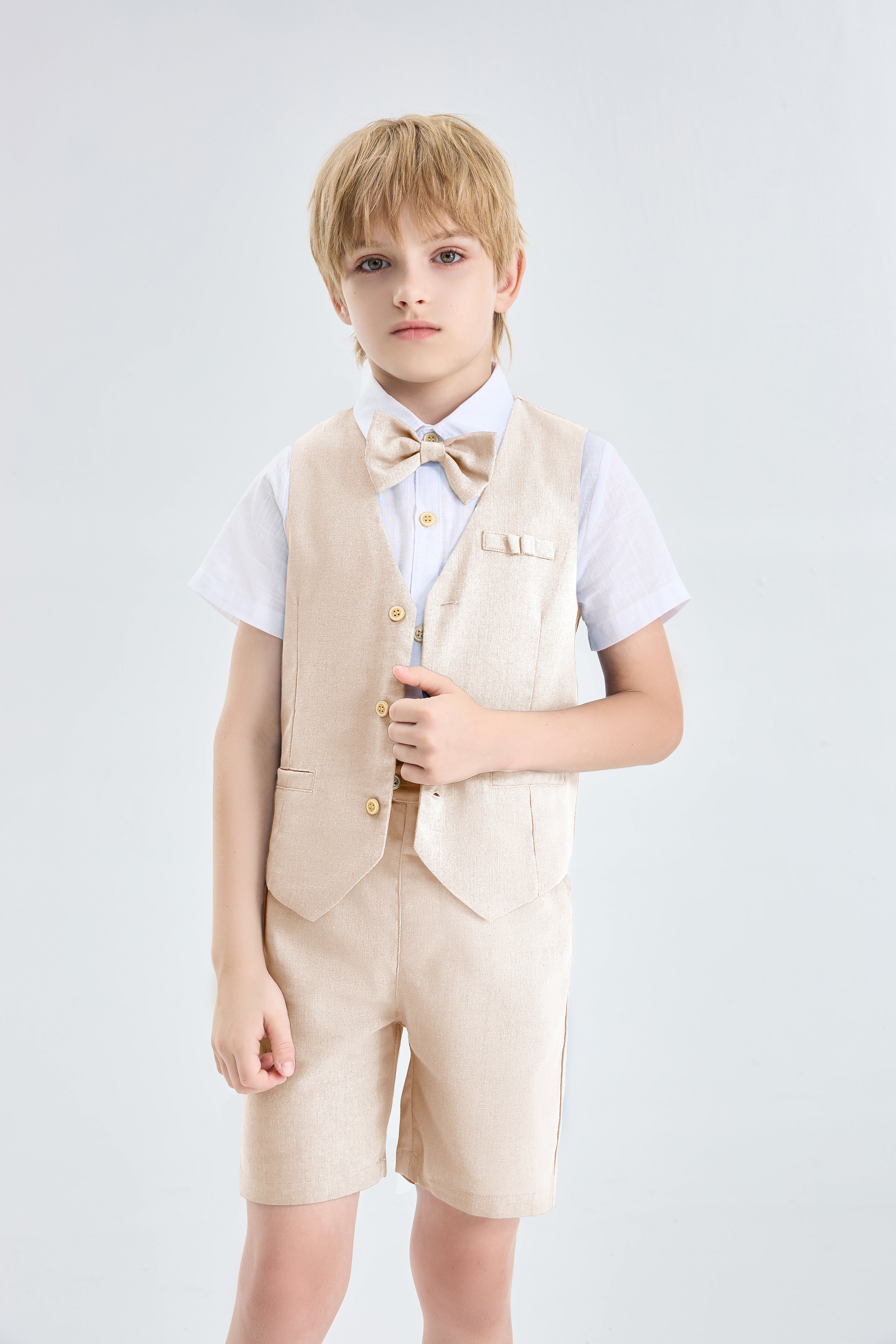 Boys Linen Suit 4 Piece Summer Gentleman Outfit