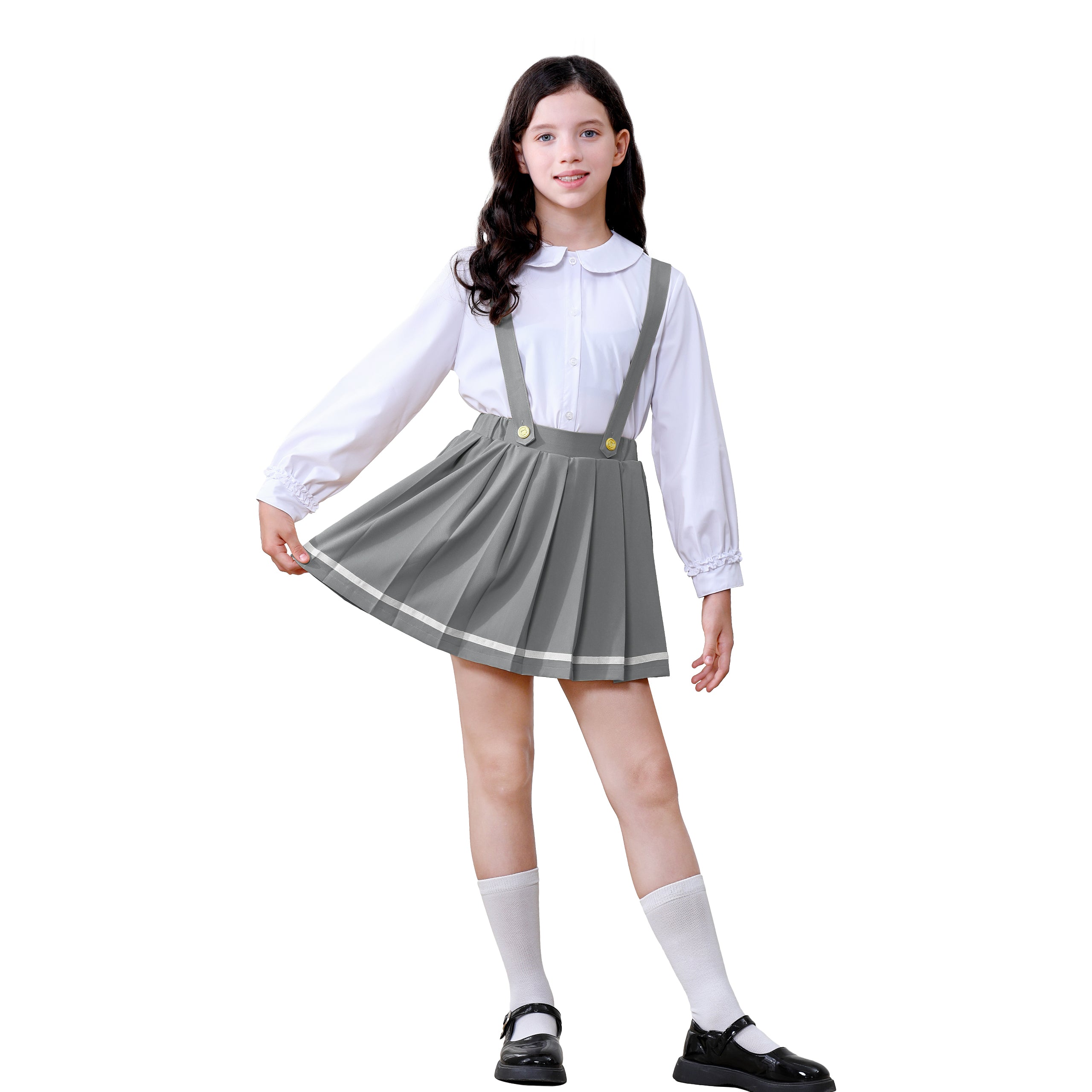Girls Suspender Skirts Kids Formal Pleated Skort