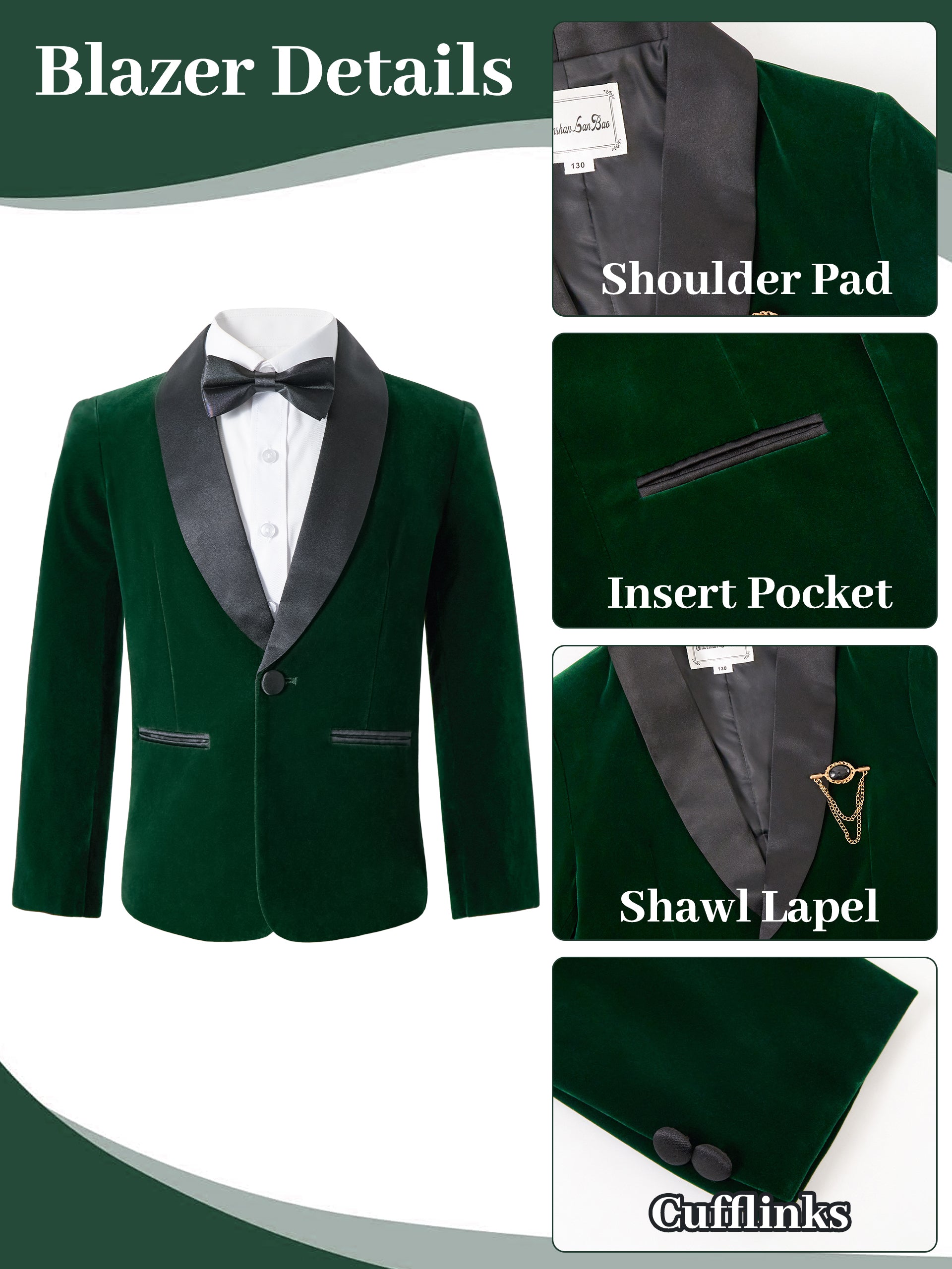 Boys 4 Piece Velvet Suit Formal Tuxedo Kids Slim Fit Blazer Dress Shirt Pants Outfit