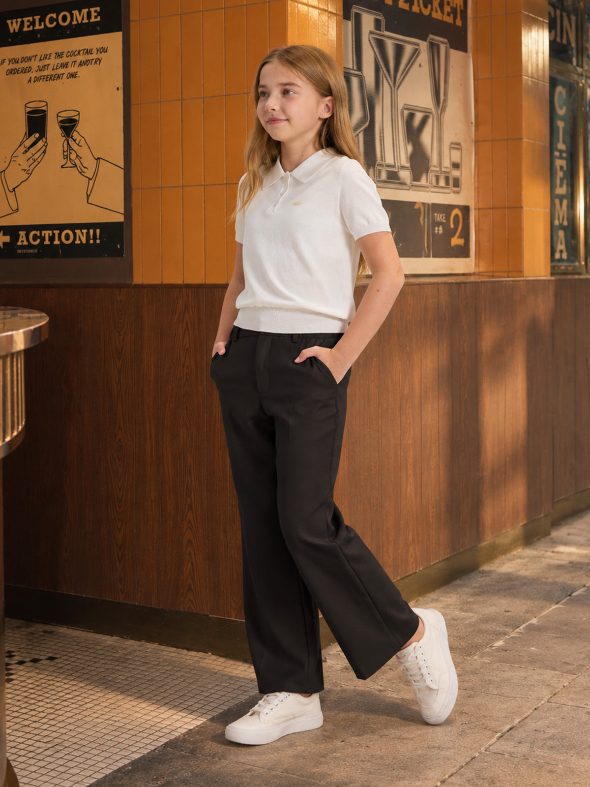 Girls Dress Pants Wide Leg Kids School Uniform Slacks