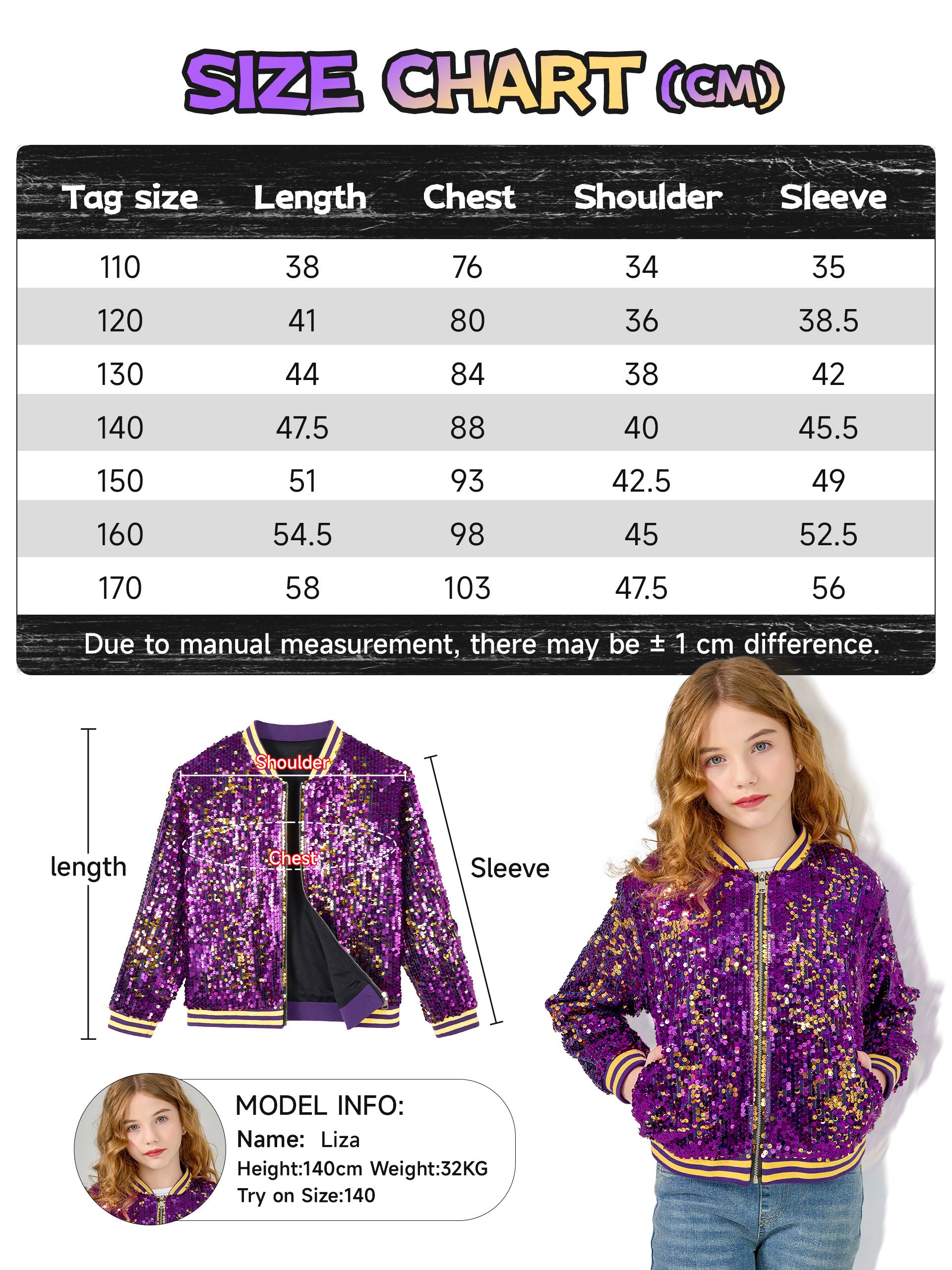Girls Sequin Jacket Long Sleeve Kids Bomber Coats
