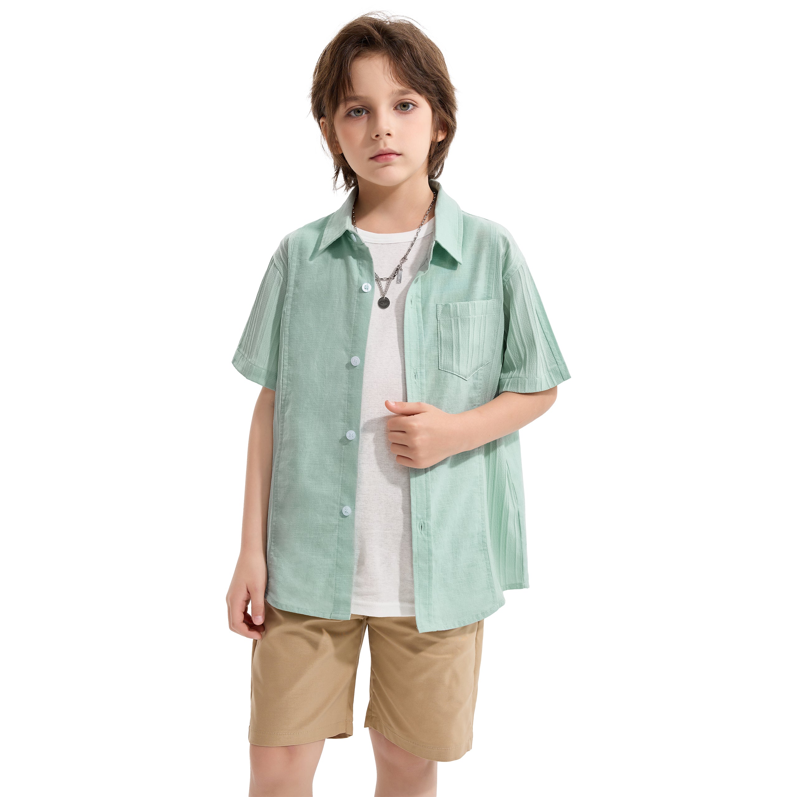 Boys Linen Shirt Short Sleeve Guayabera Shirts