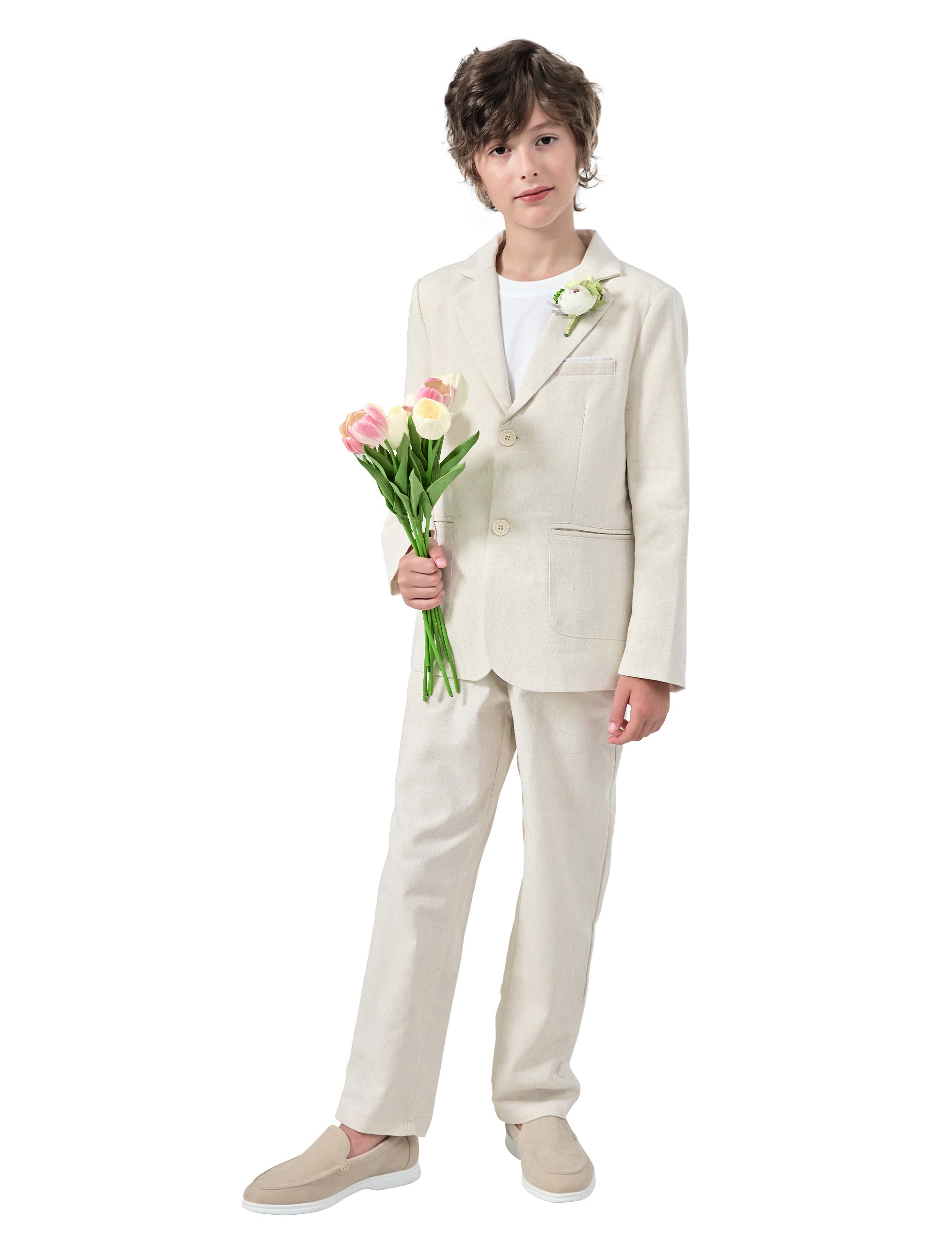 Boys Linen Suit Slim Fit Kids Lightweight Suit