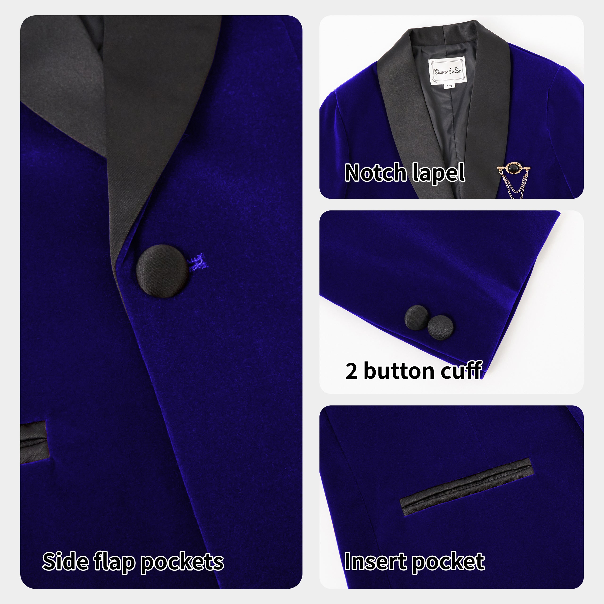 Boys 4 Piece Velvet Suit Formal Tuxedo Kids Slim Fit Blazer Dress Shirt Pants Outfit