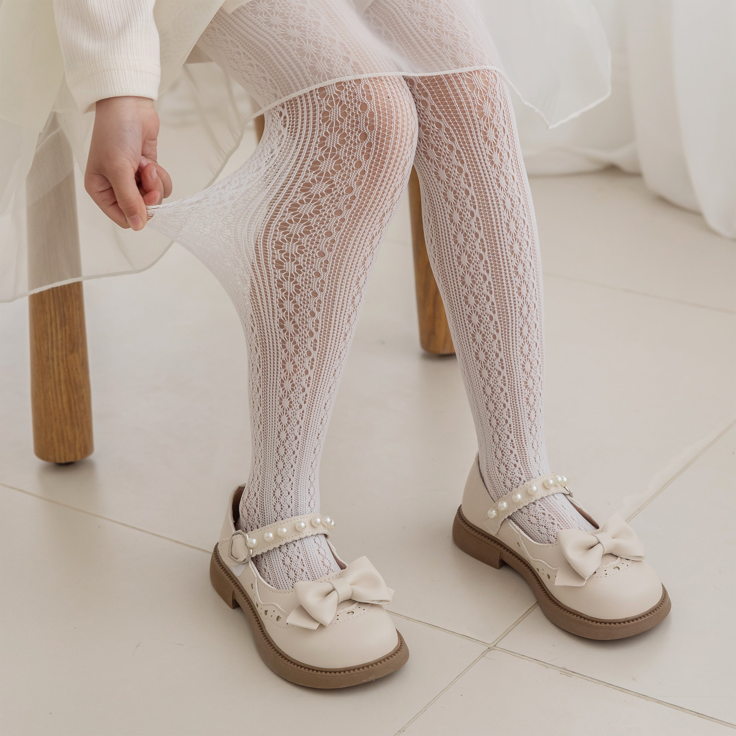 Girls Lace Tights Kids Sheer Patterned Fishnet Stockings 2 Pack Hollow Dance Pantyhose