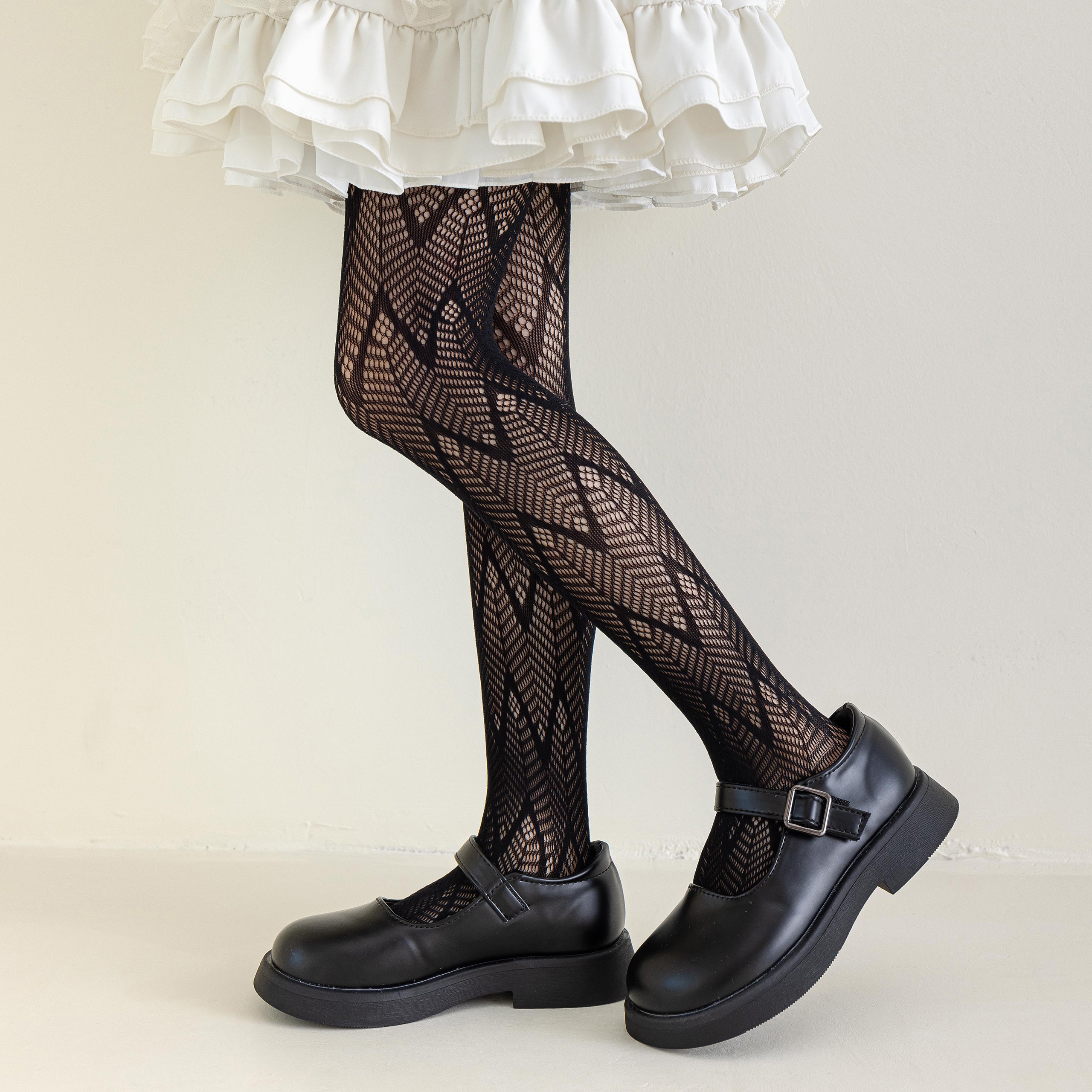 Girls Lace Tights Kids Sheer Patterned Fishnet Stockings 2 Pack Hollow Dance Pantyhose