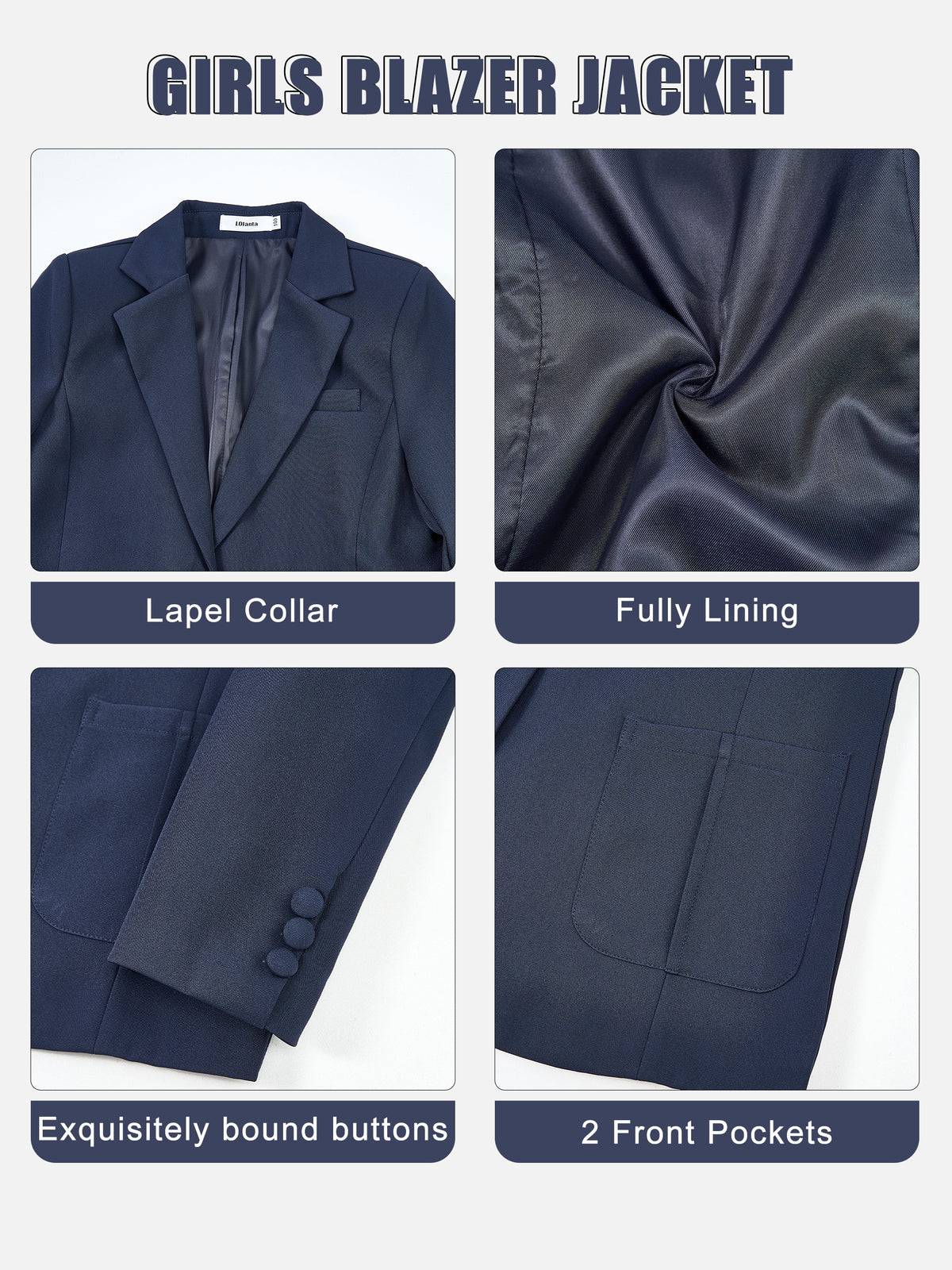 Girls Blazer Kids Lapel Suit Jacket Long Sleeve Coat