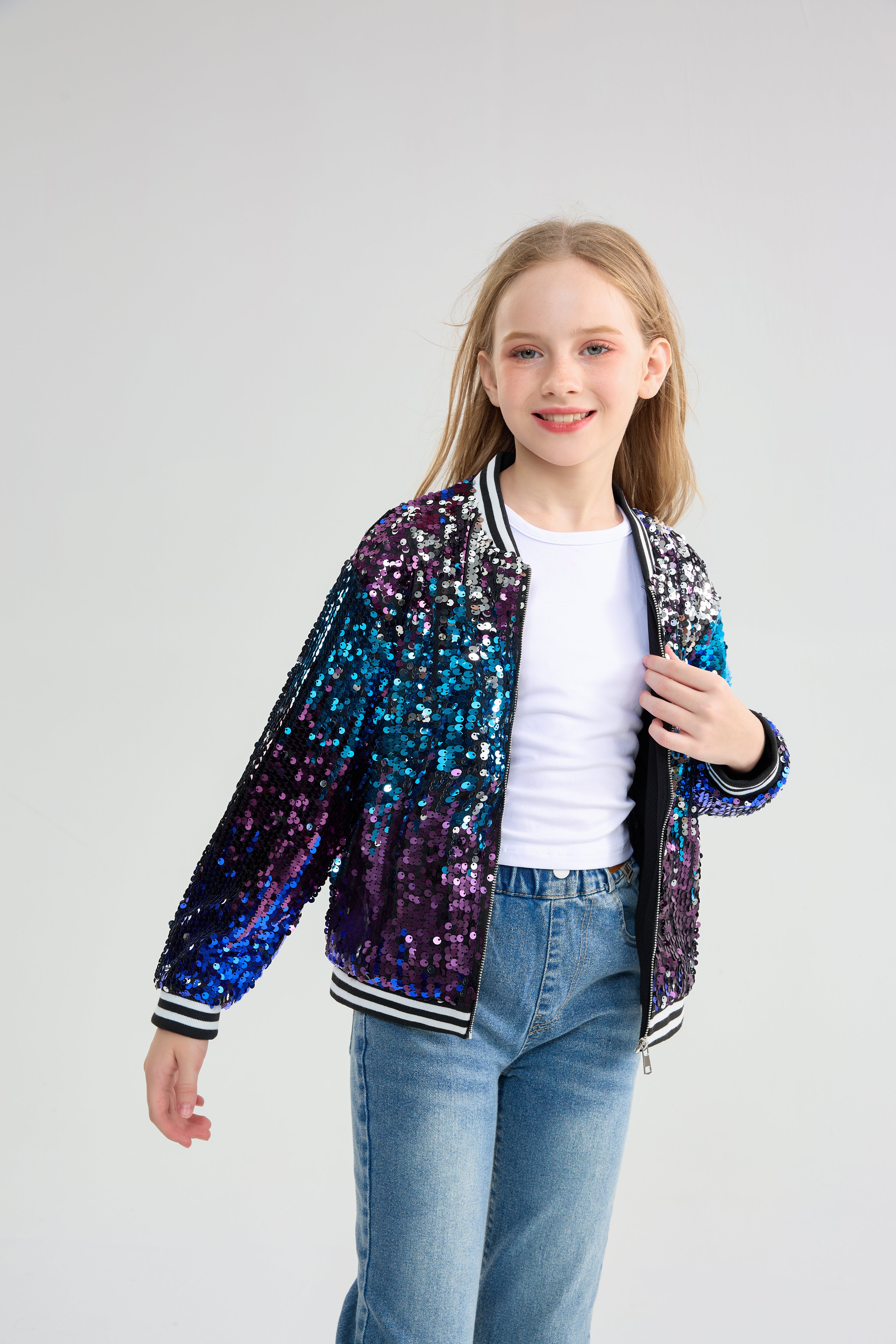 Girls Sequin Jacket Long Sleeve Kids Bomber Coats