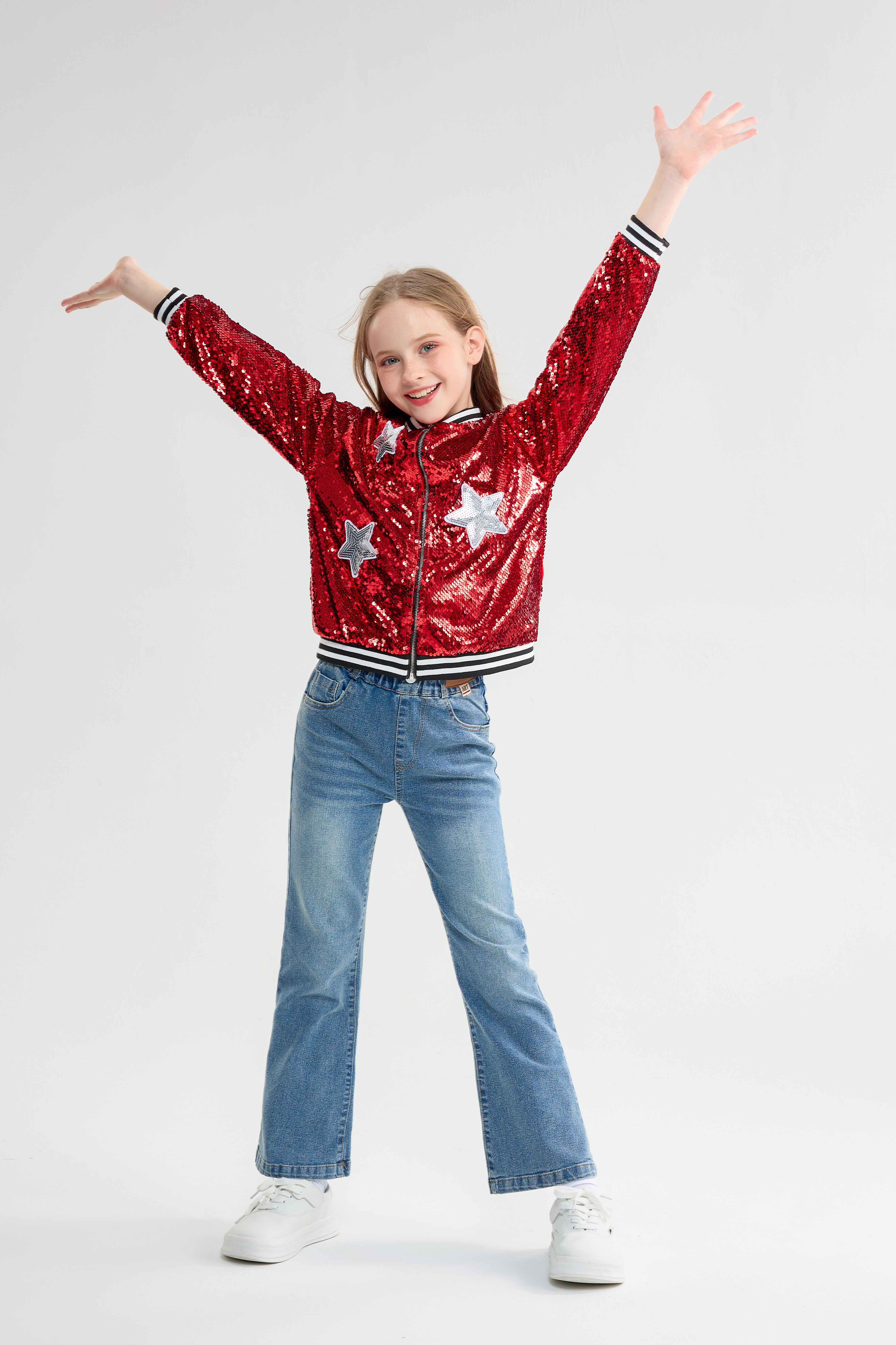 Girls Sequin Jacket Long Sleeve Kids Bomber Coats