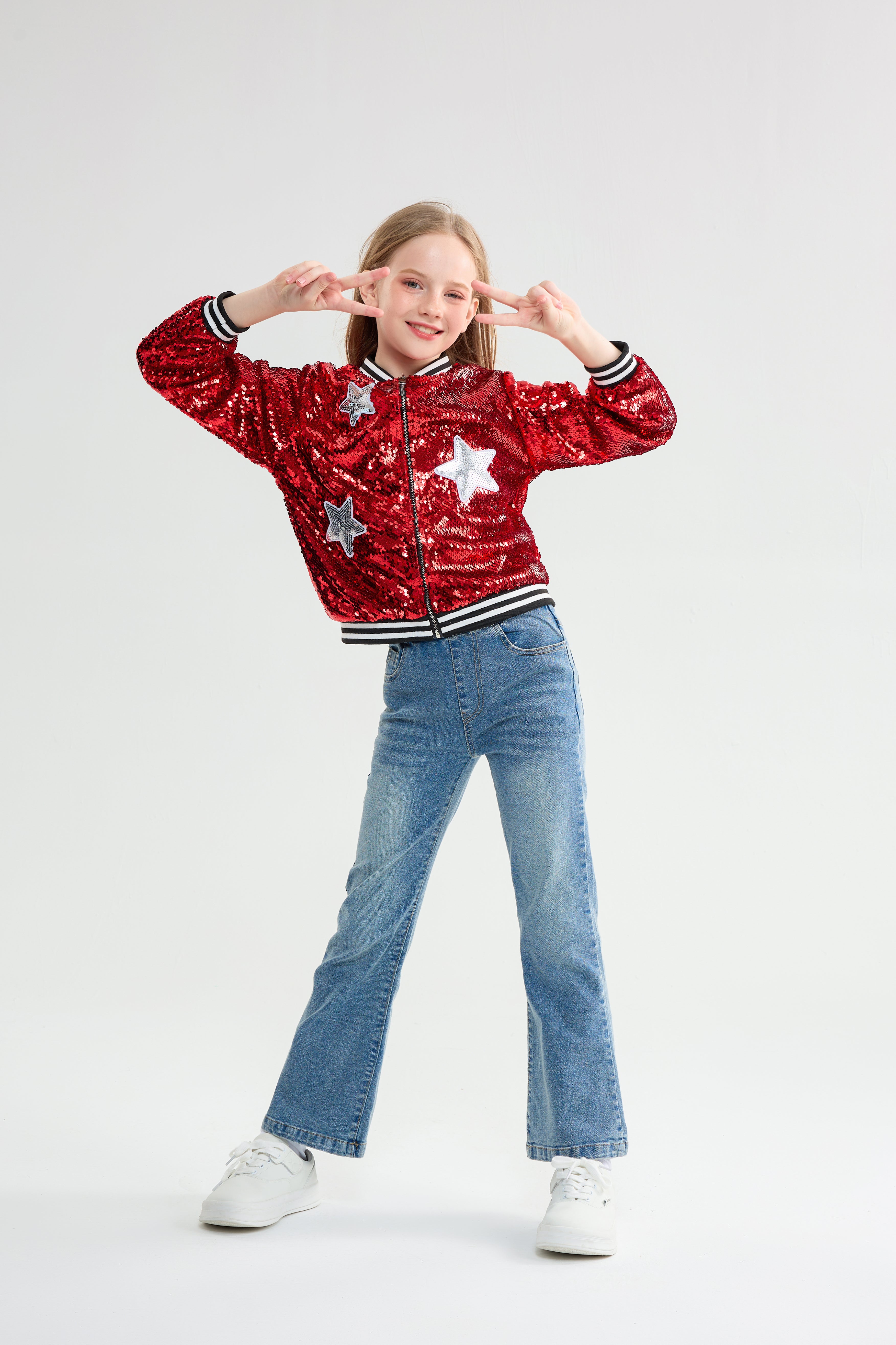 Girls Sequin Jacket Long Sleeve Kids Bomber Coats