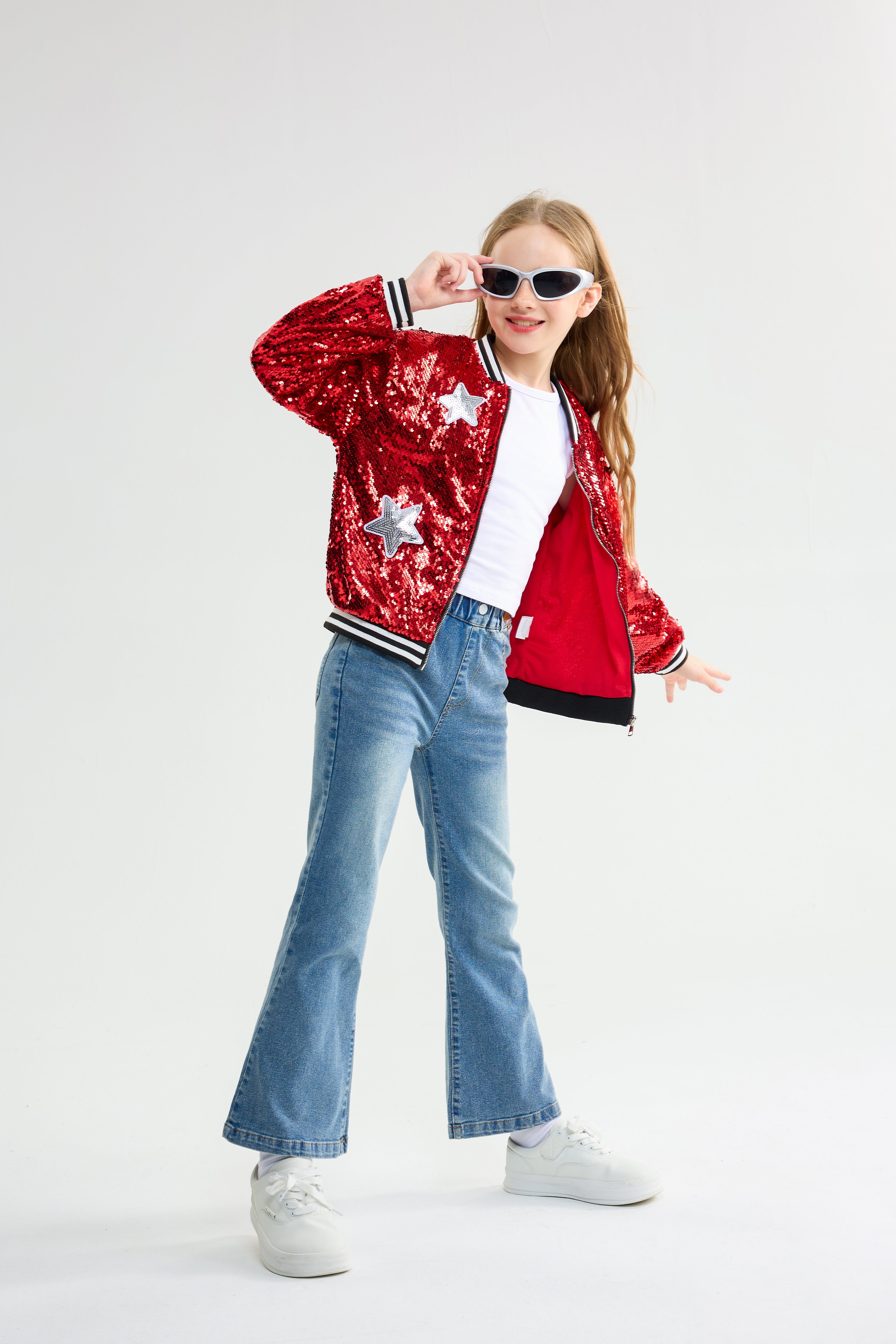 Girls Sequin Jacket Long Sleeve Kids Bomber Coats