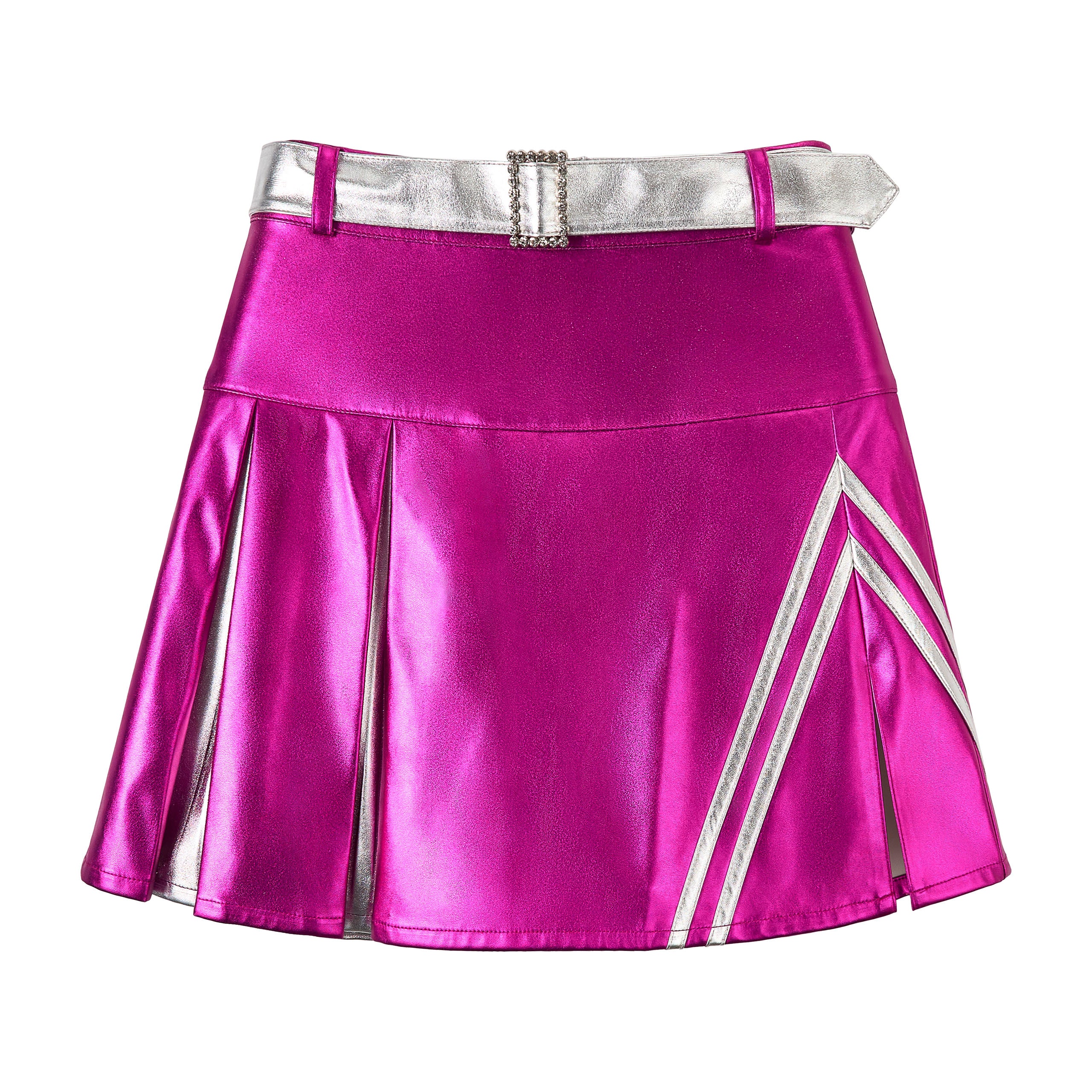 Girls 3Pcs Pleated Metallic Skirt with Shorts, Detachable Belt